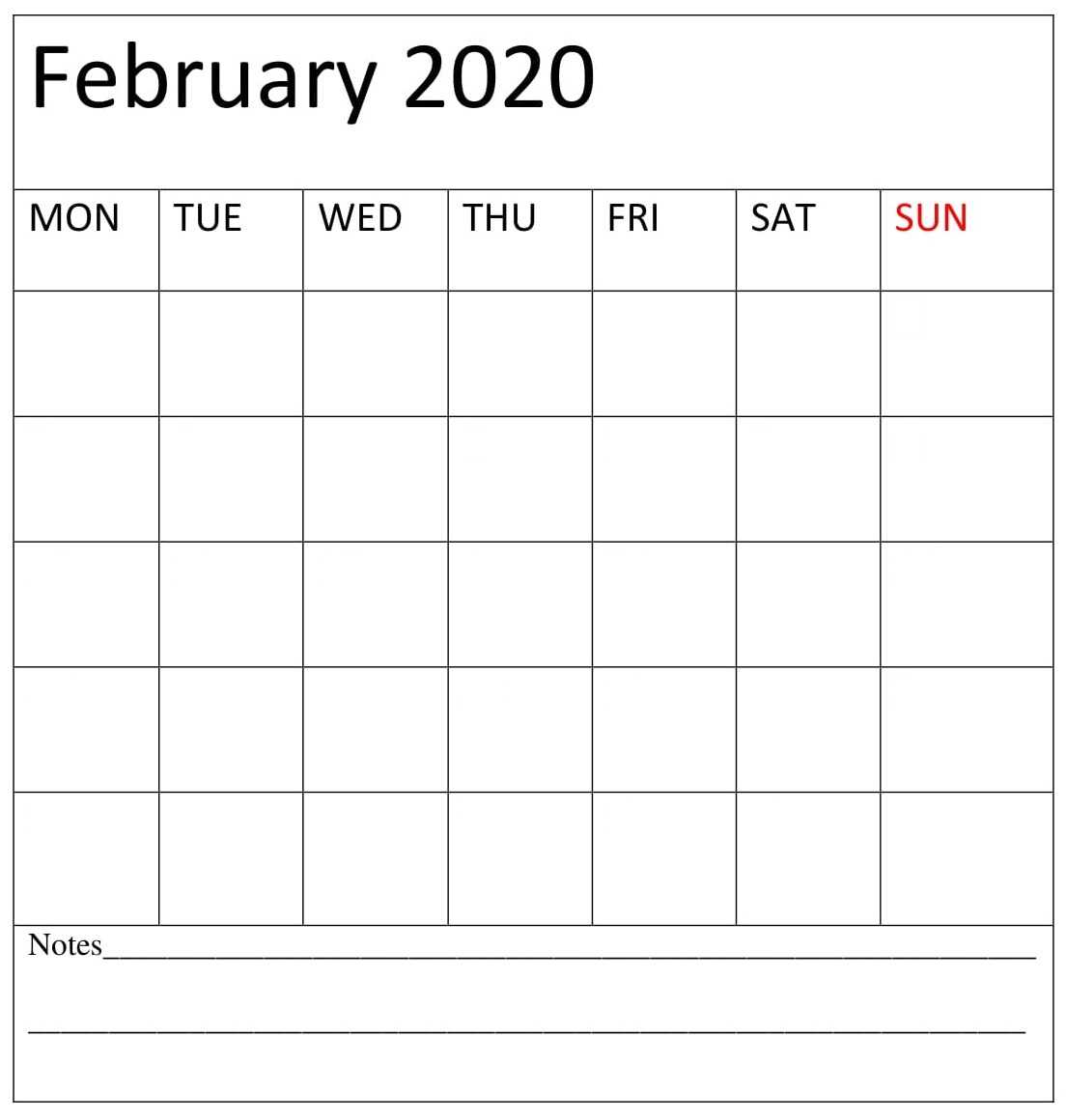 February 2020 Blank Calendar Free Printable – Latest Regarding Blank Calender Template
