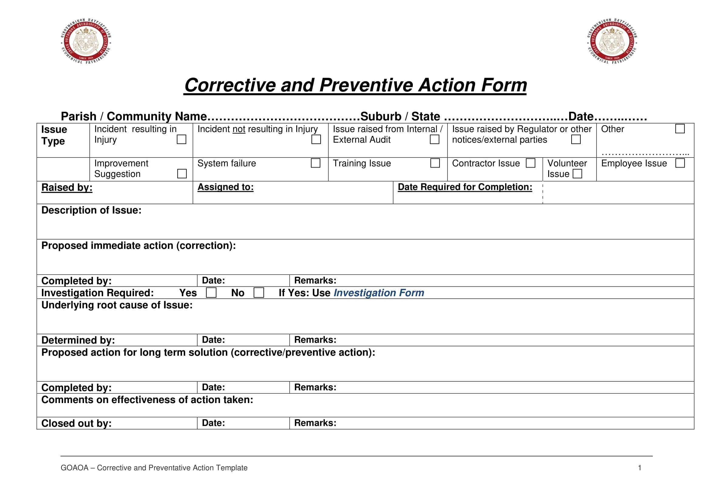 Ff964 Corrective And Preventive Action Example 3A Usable Inside Corrective Action Report Template