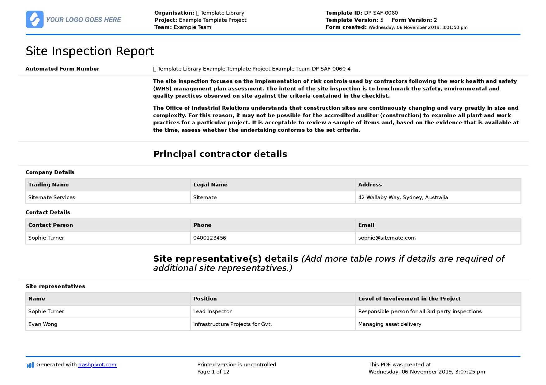 Field Inspection Report Template (Free To Use And Better For Within Report Requirements Document Template