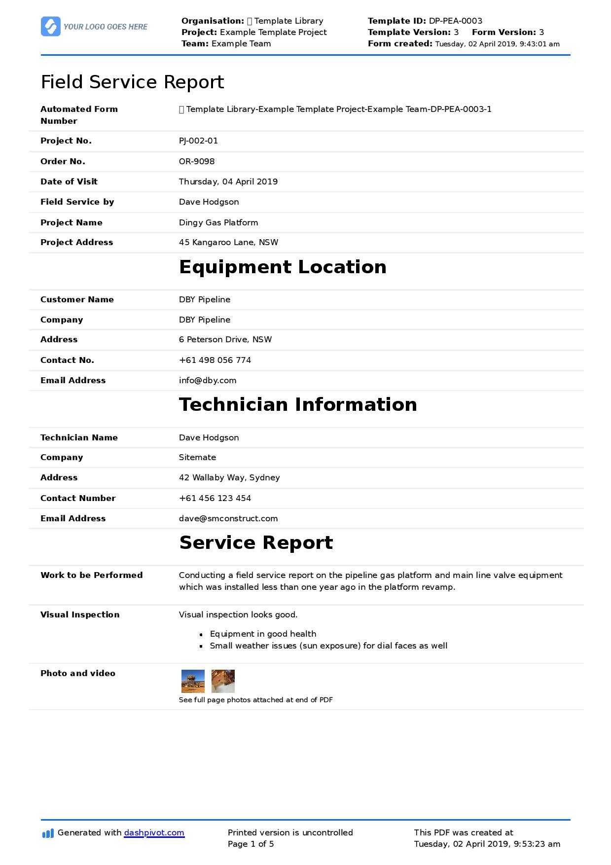 Field Service Report Template (Better Format Than Word For Technical Service Report Template