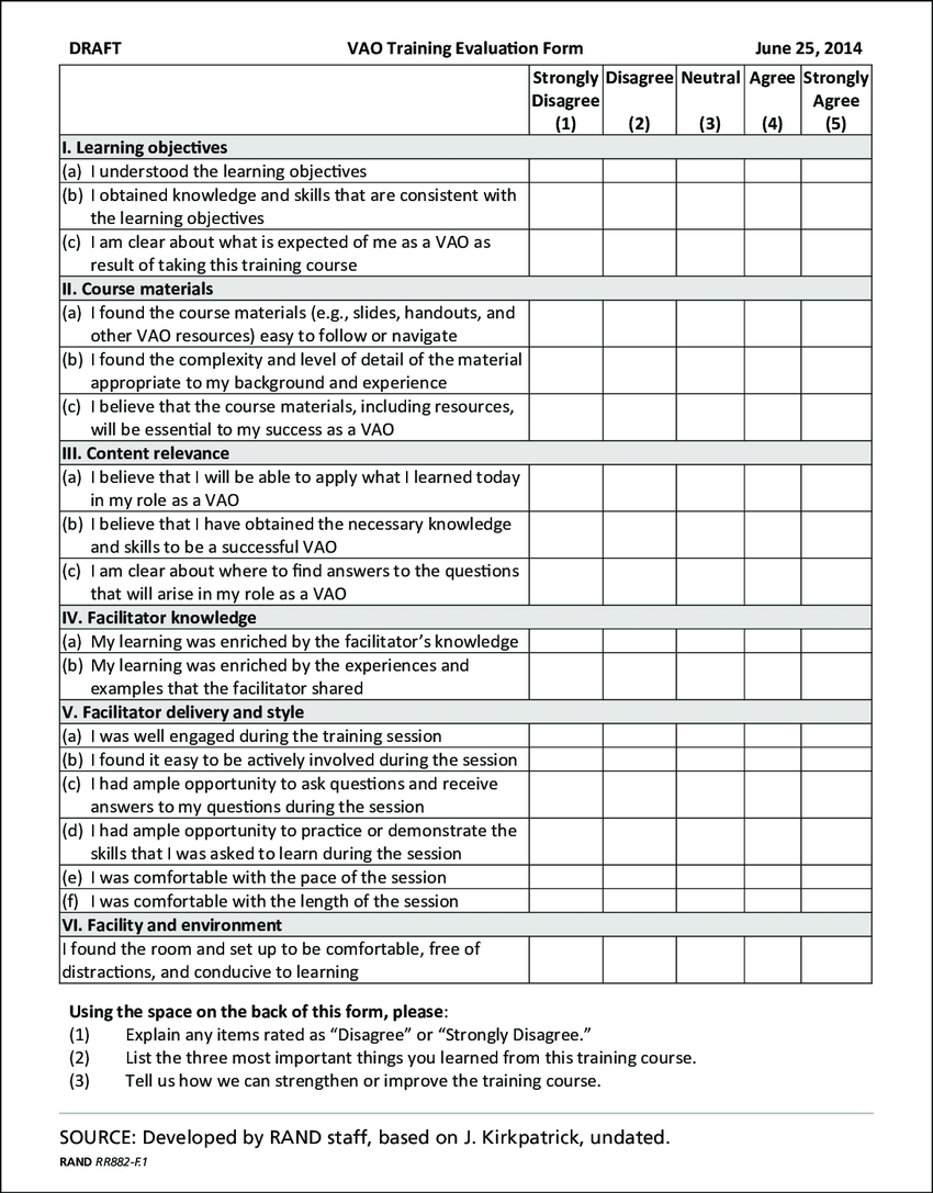 Figure F.1 Proposed Training Evaluation Form, Page 1 With Training Feedback Report Template