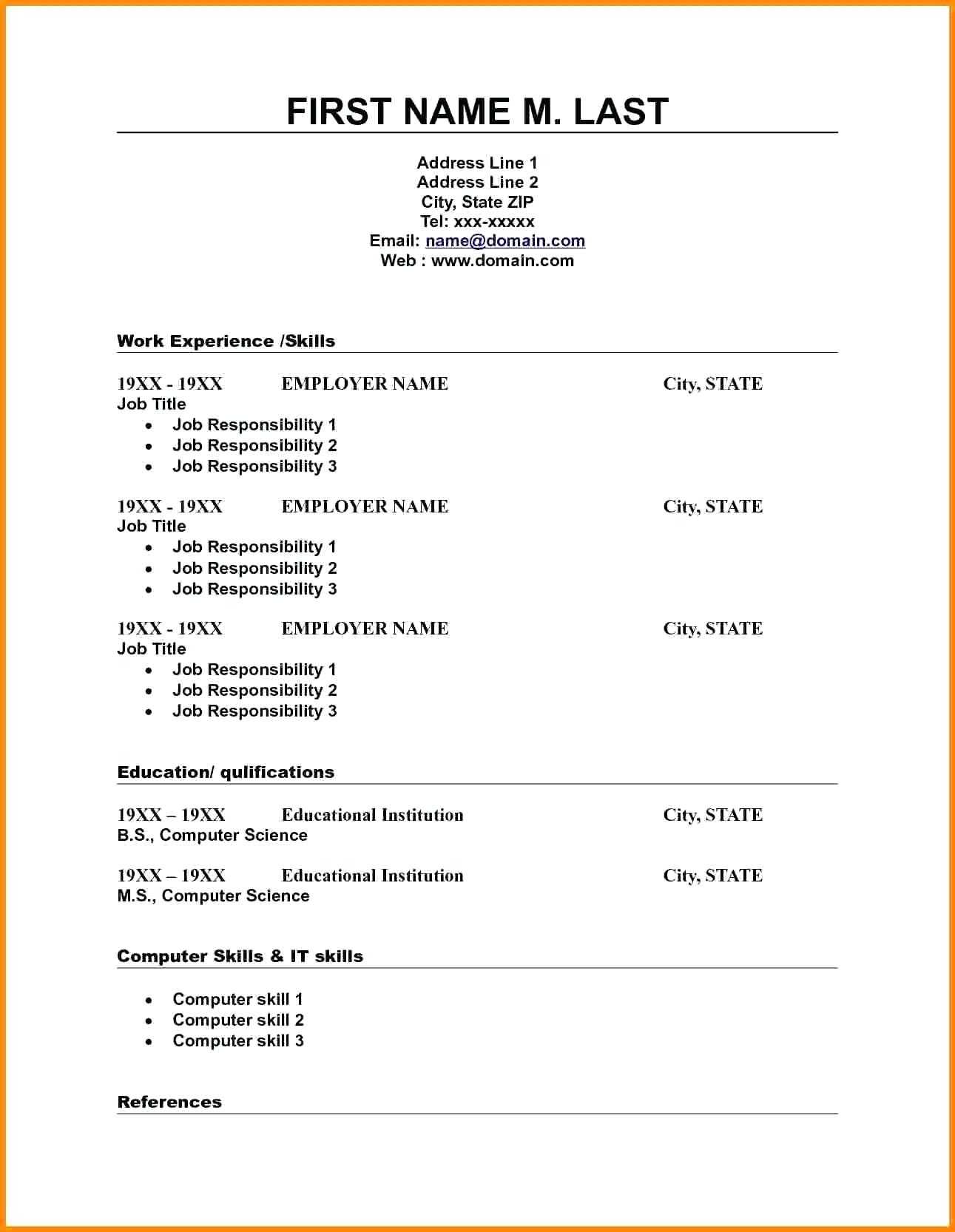 Fill In Resume Template – Vmarques Regarding Free Blank Cv Template Download