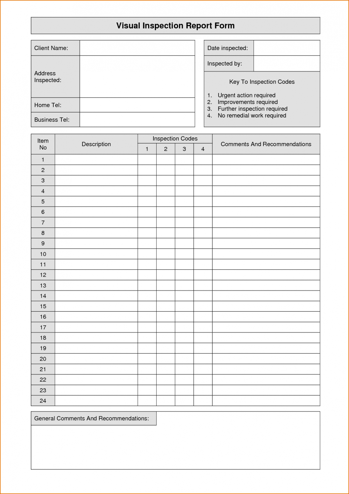 Fillable Home Inspection Report And Free Inspection Form With Regard To Home Inspection Report Template Free