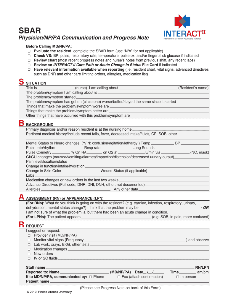 Fillable Sbar Template For Nurses – Fill Online, Printable Throughout Sbar Template Word