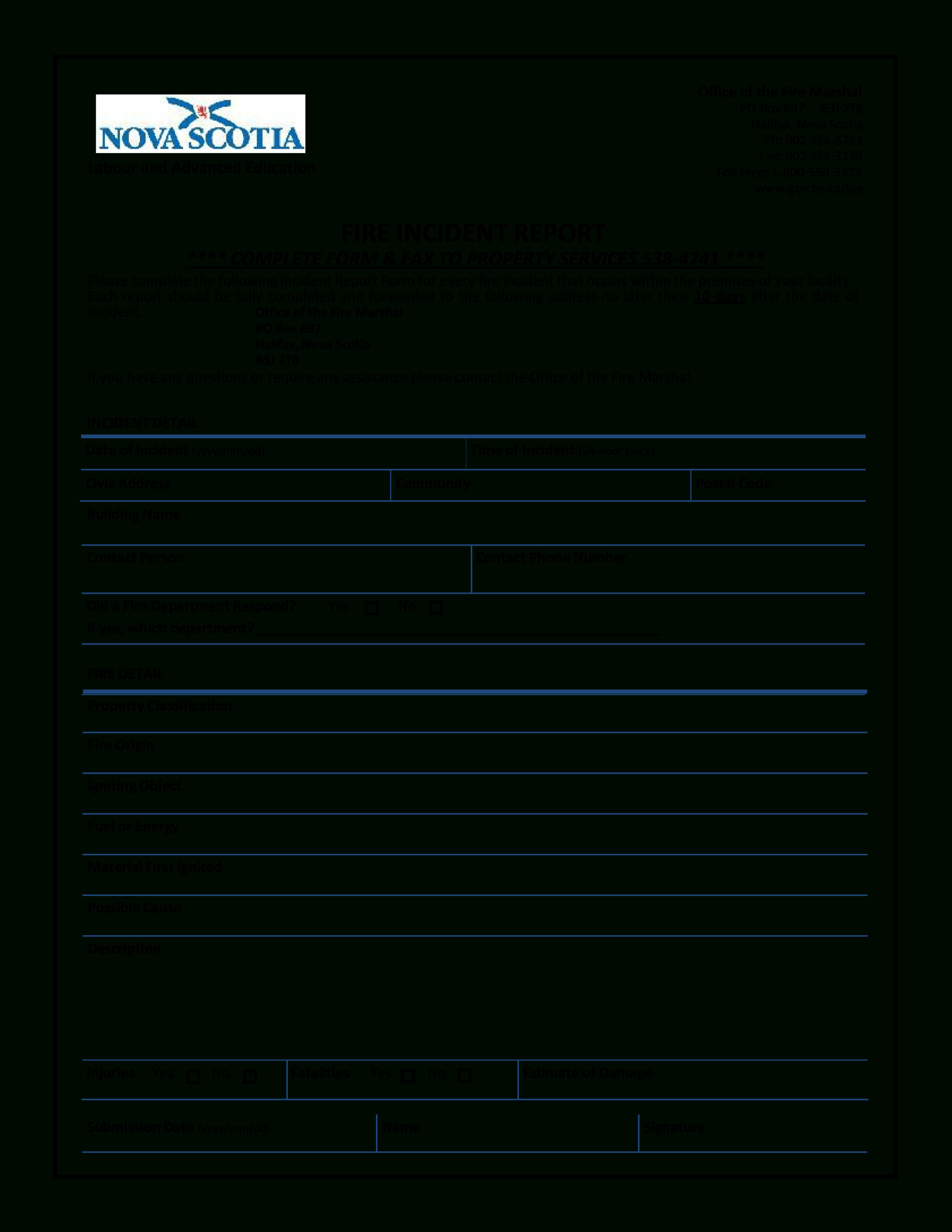 Fire Incident Report Form Template – Calep.midnightpig.co For Sample Fire Investigation Report Template