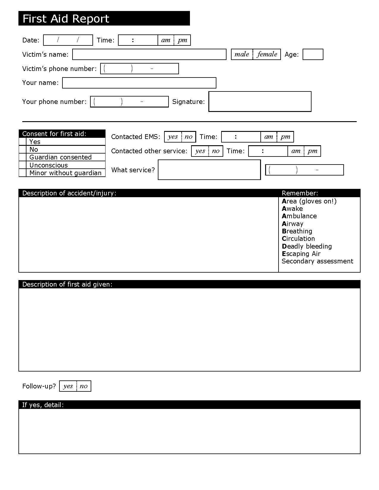 First Aid Report – The Y Guide In First Aid Incident Report Form Template