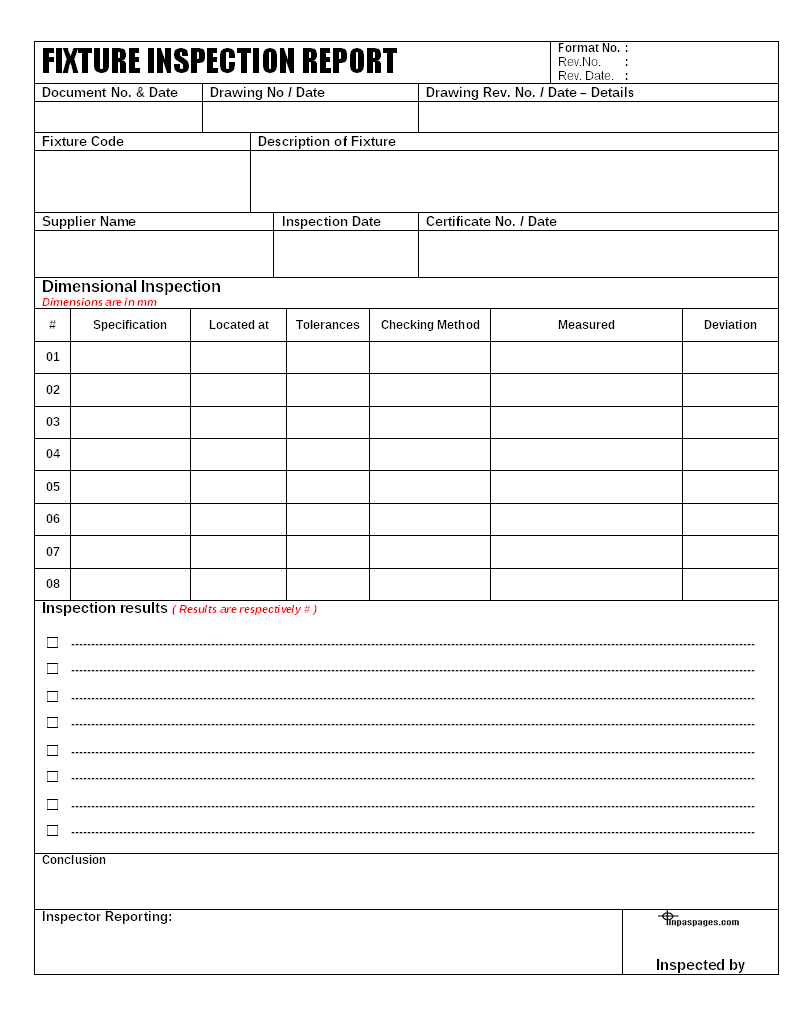 Fixture Inspection Documentation For Engineering - Regarding Engineering Inspection Report Template