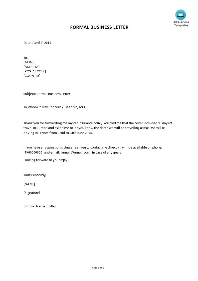 Formal Business Letter In Word | Templates At Pertaining To Microsoft Word Business Letter Template