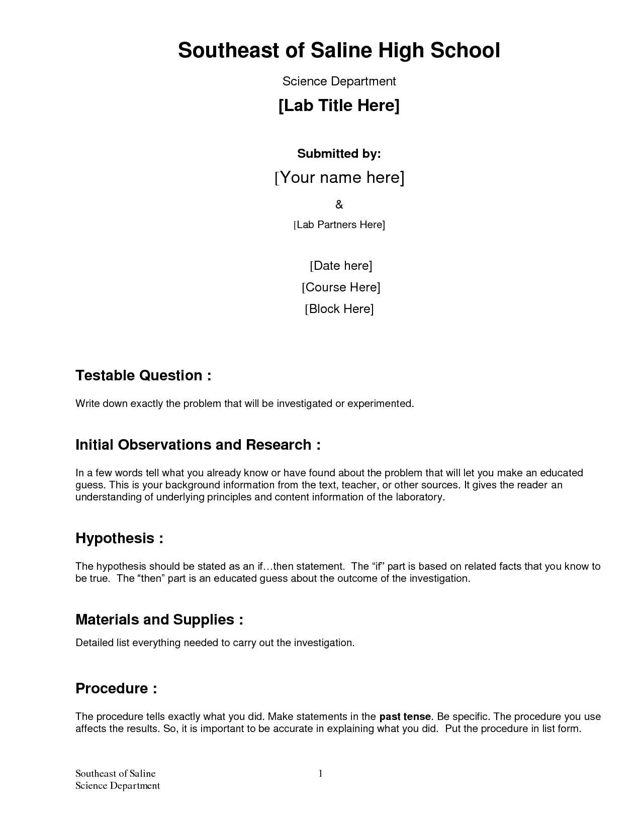 Formal Lab Report Template : Biological Science Picture Pertaining To Science Experiment Report Template