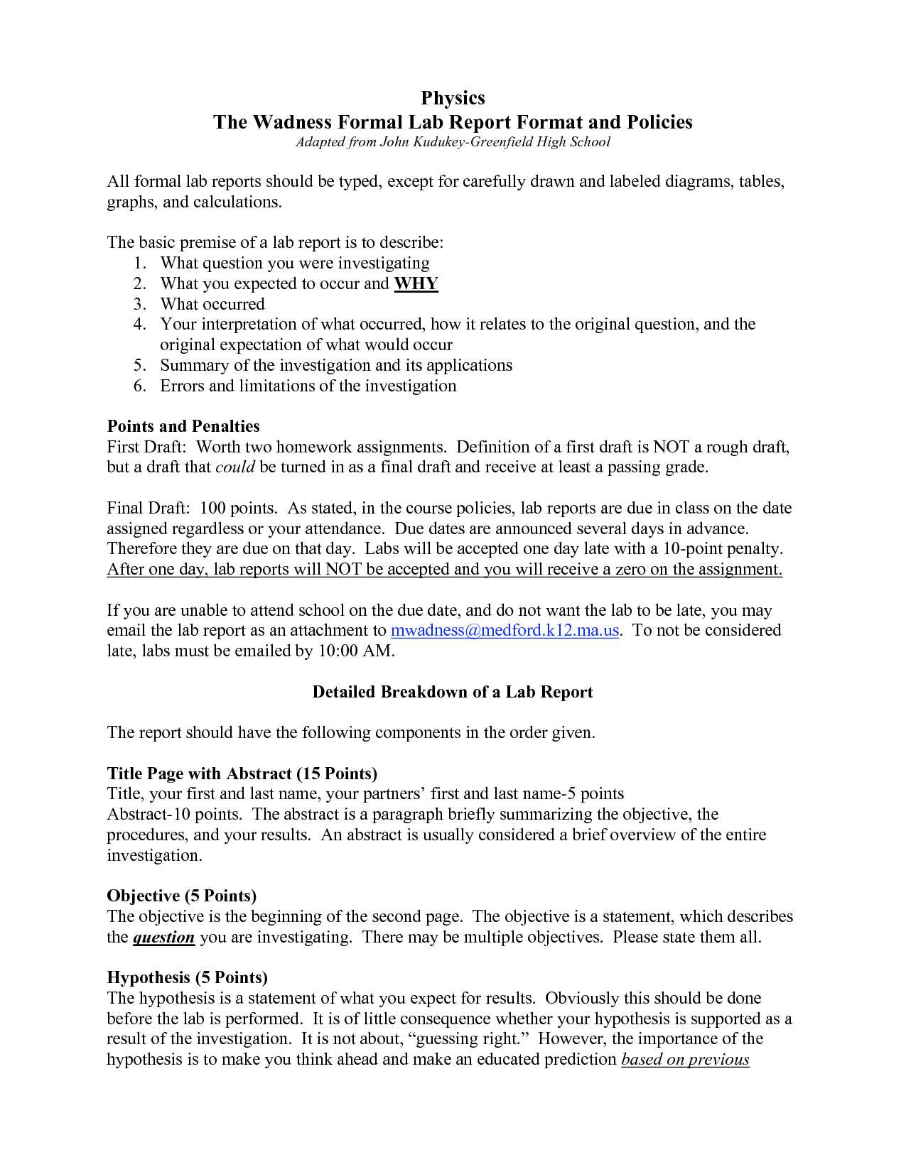 Formal Lab Report Template Physics : Biological Science For Science Lab Report Template