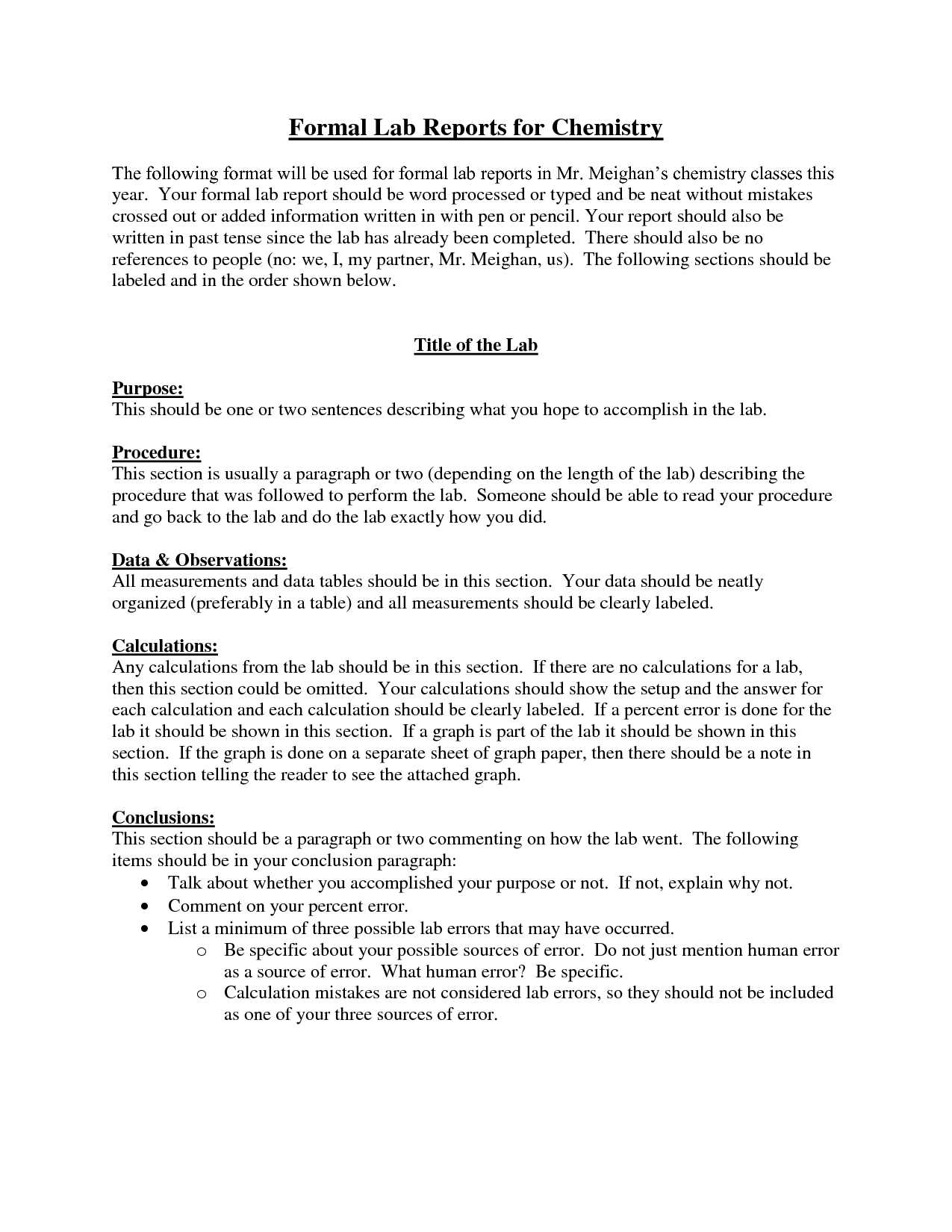 Formal Lab Reports For Chemistry : Biological Science Throughout Chemistry Lab Report Template