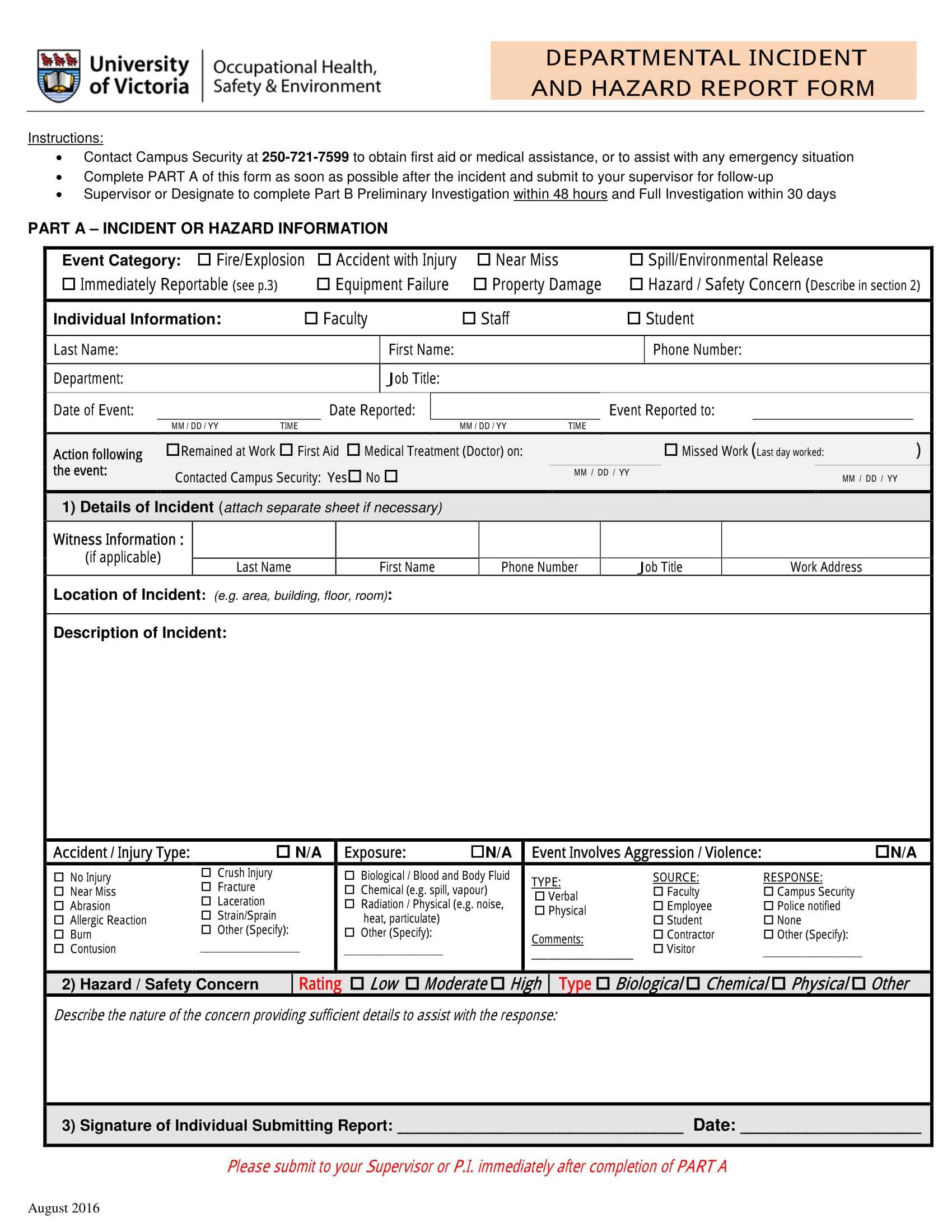 Free 13+ Hazard Report Forms In Ms Word | Pdf Intended For Incident Hazard Report Form Template