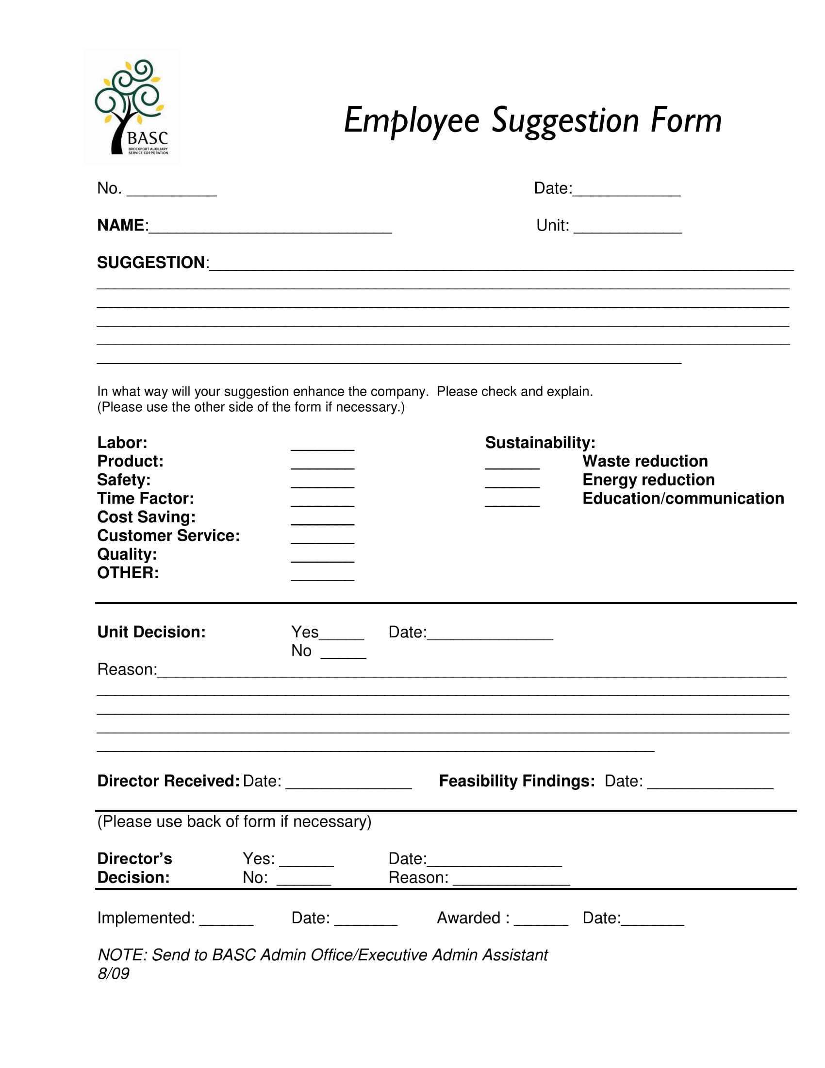 Free 14+ Employee Suggestion Forms In Ms Word | Excel | Pdf Regarding Word Employee Suggestion Form Template