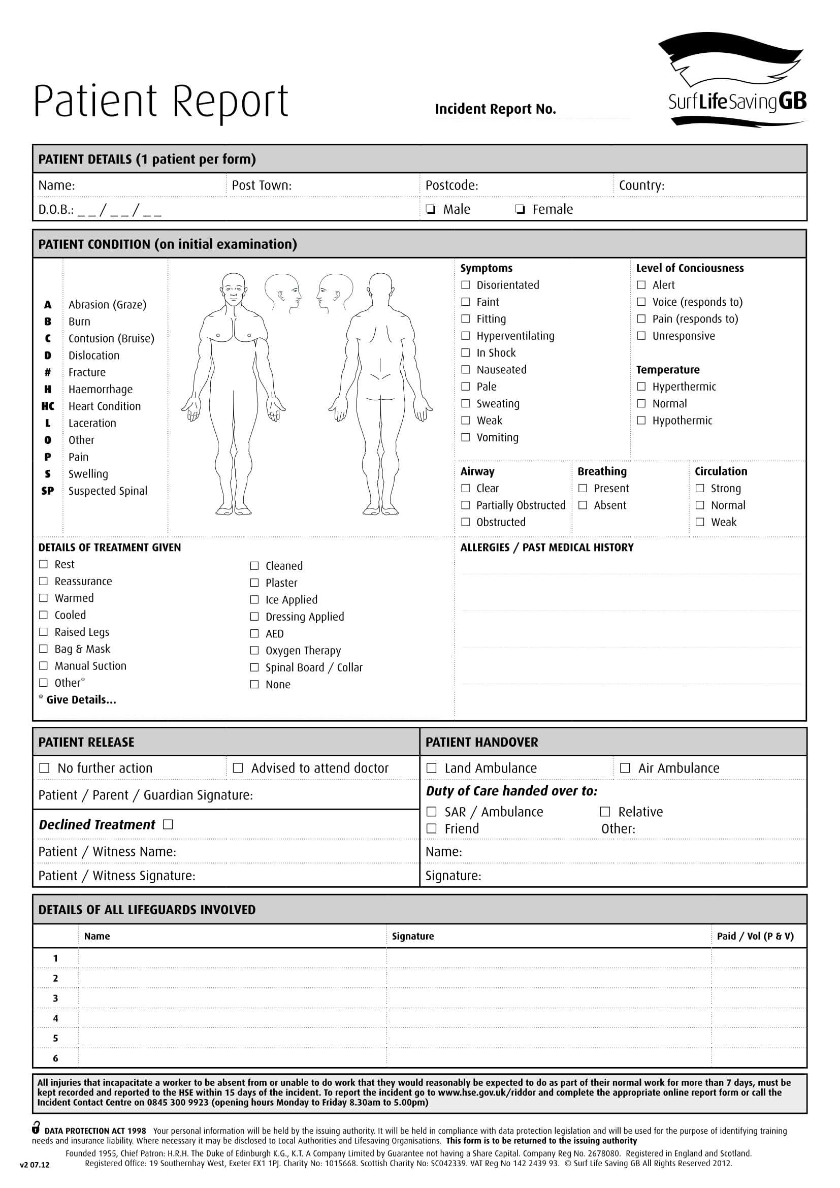 Free 14+ Patient Report Forms In Pdf | Ms Word Throughout Accident Report Form Template Uk