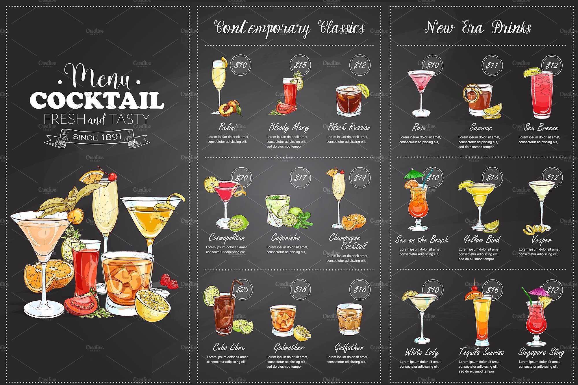 Free 18+ Cocktail Menu Examples In Psd | Ai | Eps Vector Inside Cocktail Menu Template Word Free