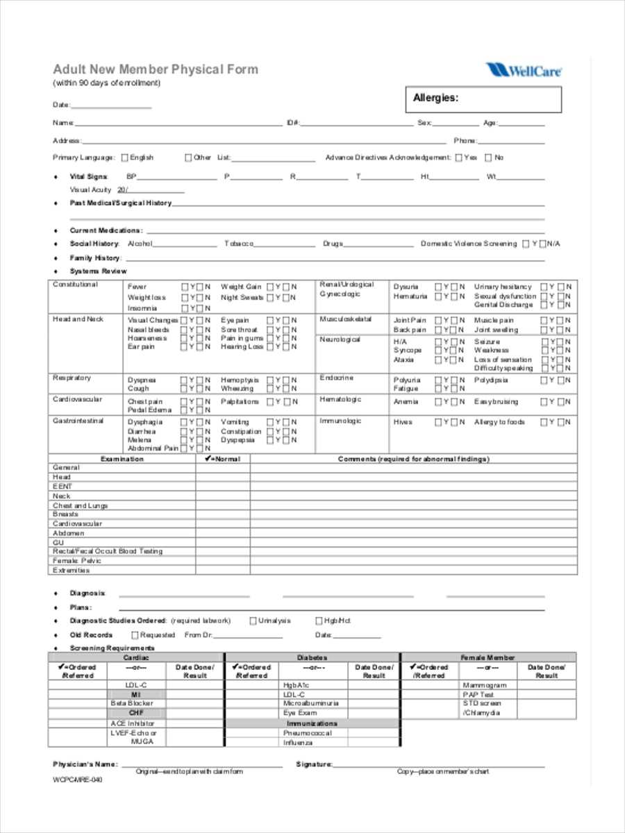 Free 5+ Adult Physical Forms In Pdf | Ms Word Inside History And Physical Template Word