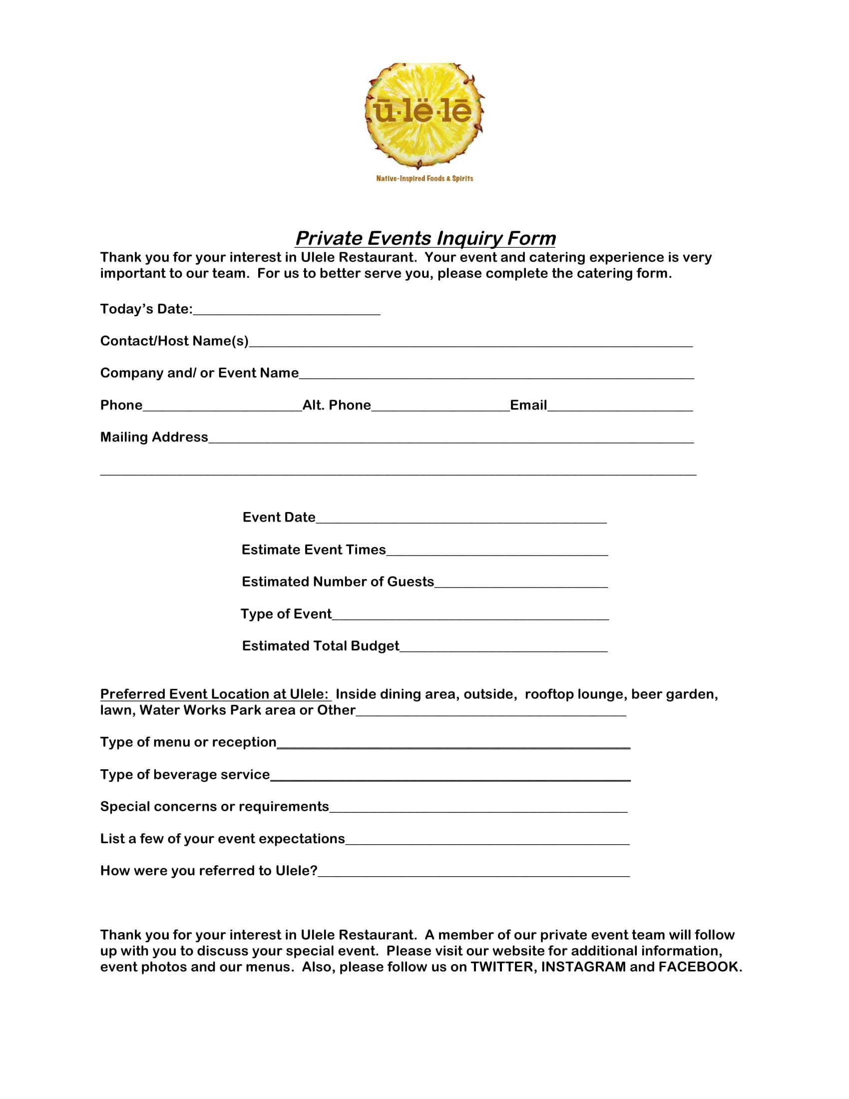 Free 5+ Restaurant Enquiry Forms In Pdf With Enquiry Form Template Word