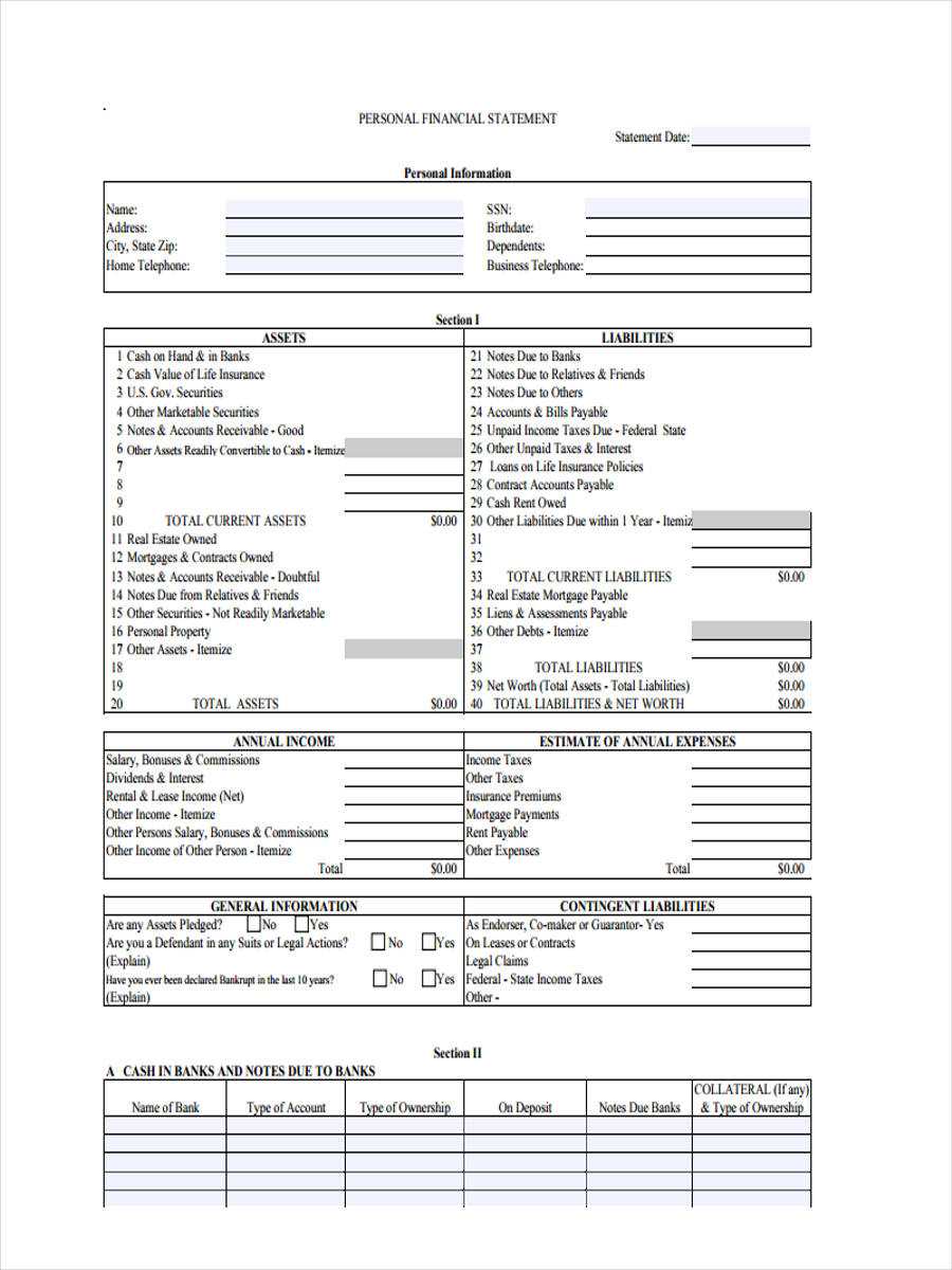 Free 8+ Personal Financial Statement Forms In Pdf | Ms Word In Blank Personal Financial Statement Template