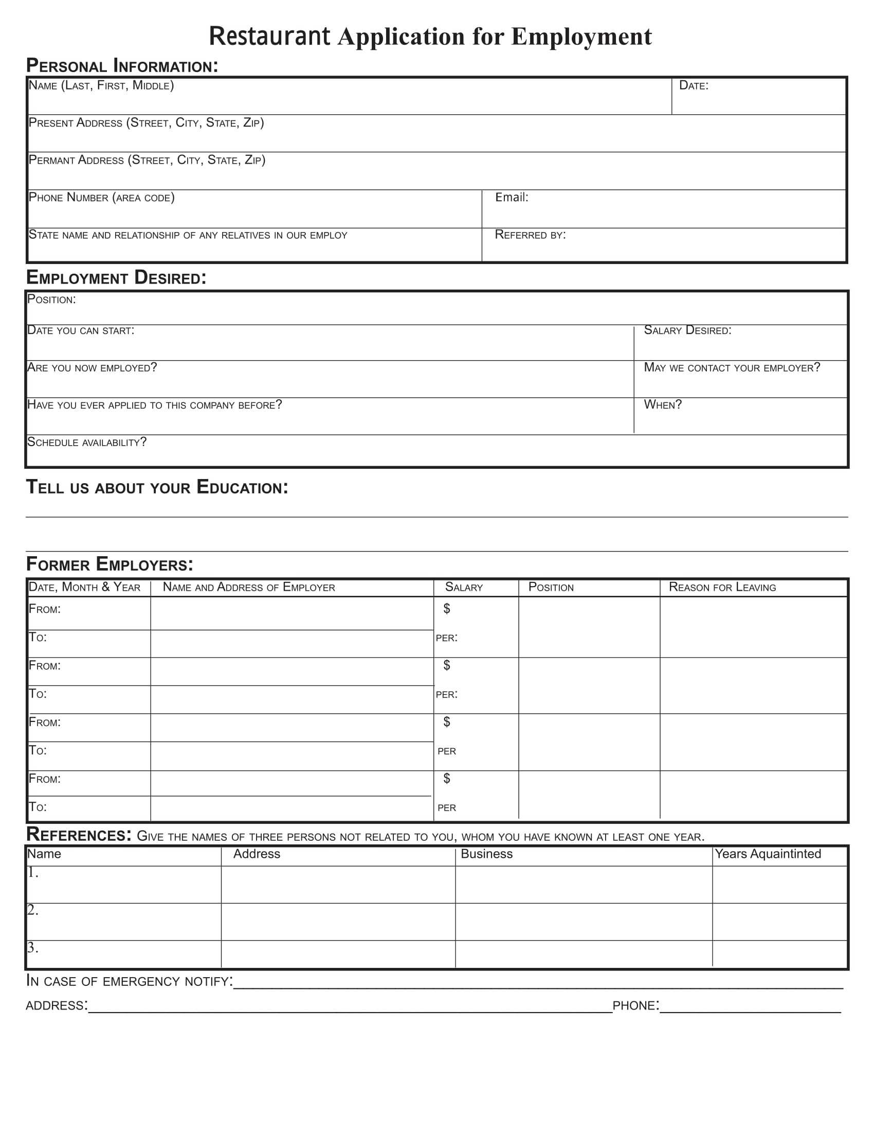 Free 8+ Restaurant Application Forms In Pdf | Ms Word Pertaining To Job Application Template Word Document