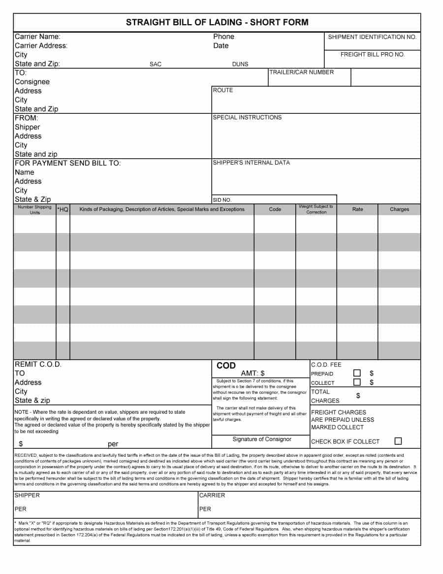 Free Bill Of Lading – Calep.midnightpig.co For Blank Bol Template