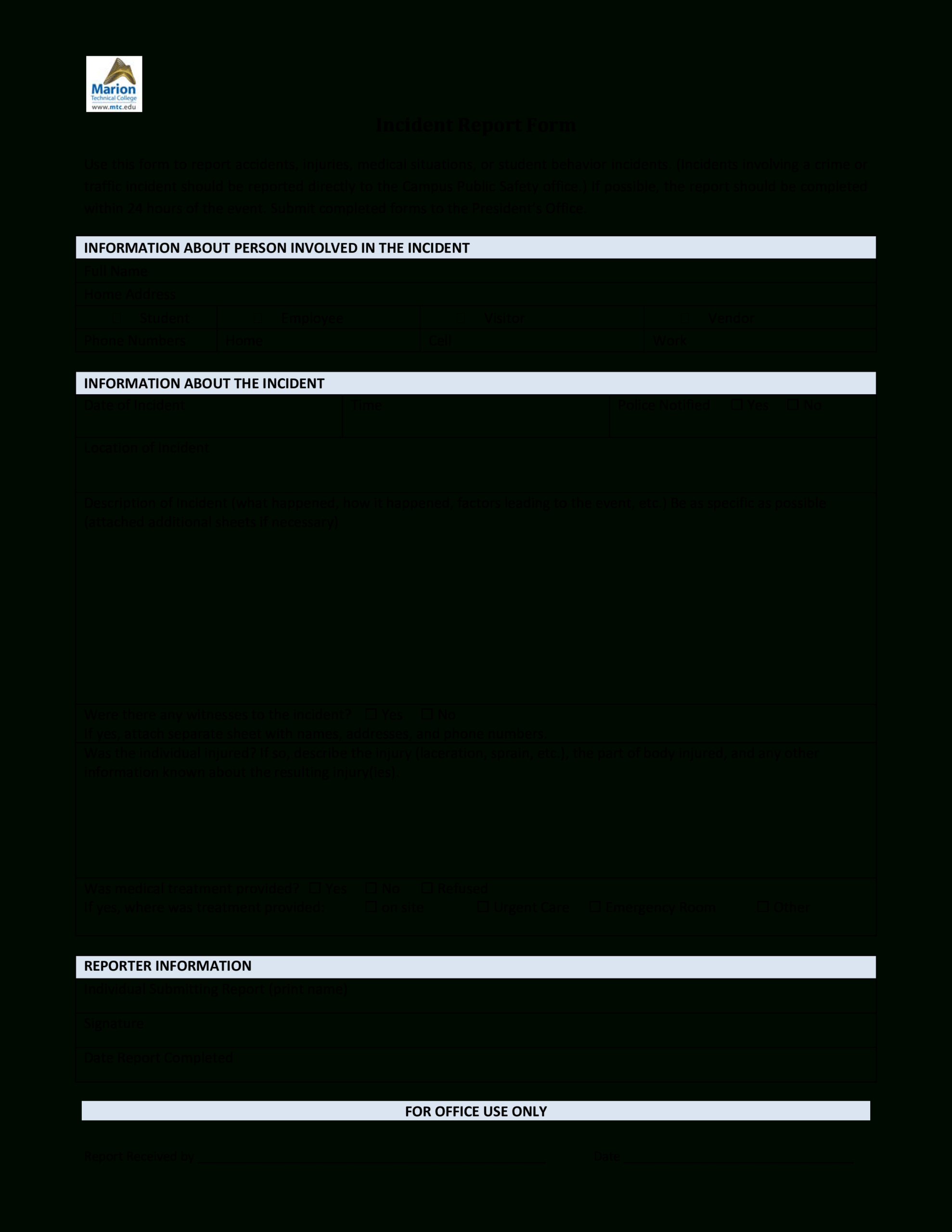 Free Blank Incident Report Form – Calep.midnightpig.co In Incident Report Form Template Doc