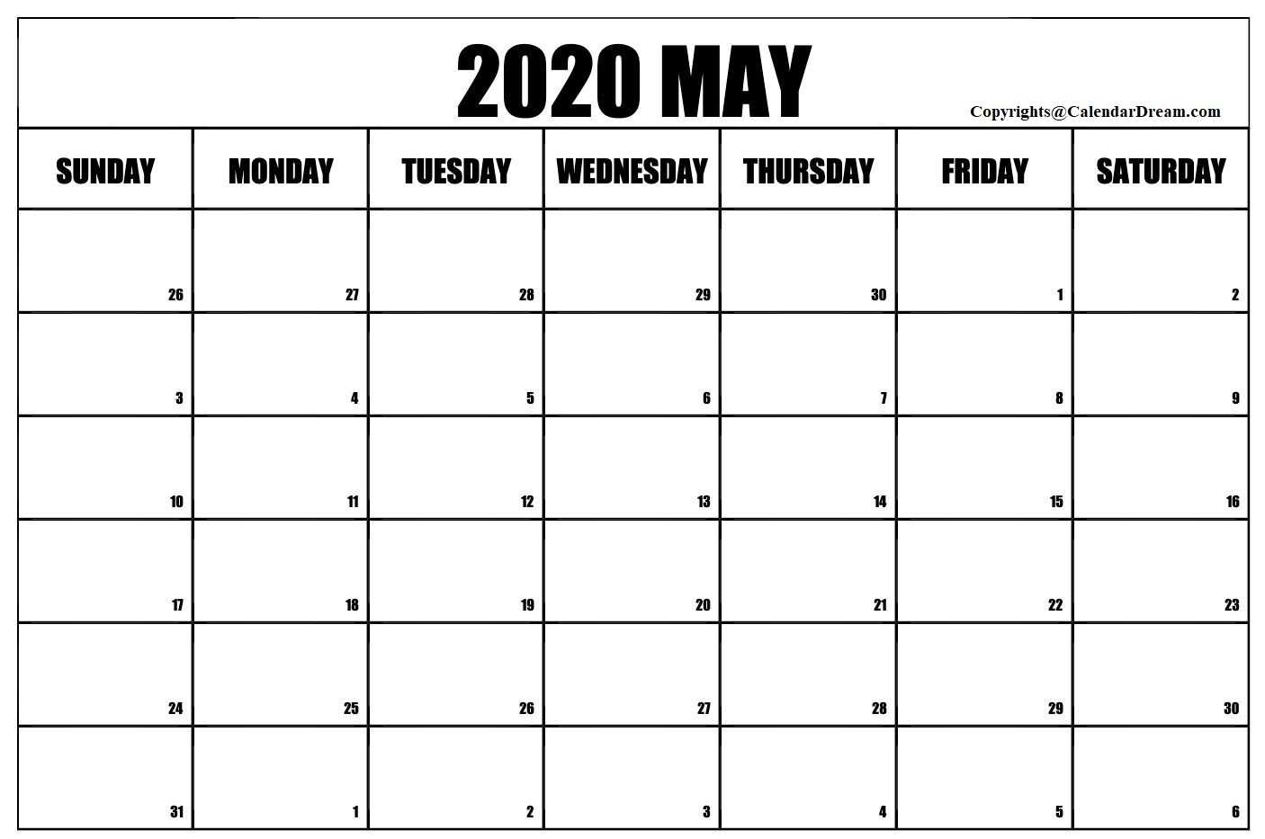 Free Blank May 2020 Printable Calendar Template [Pdf Within Blank Calendar Template For Kids