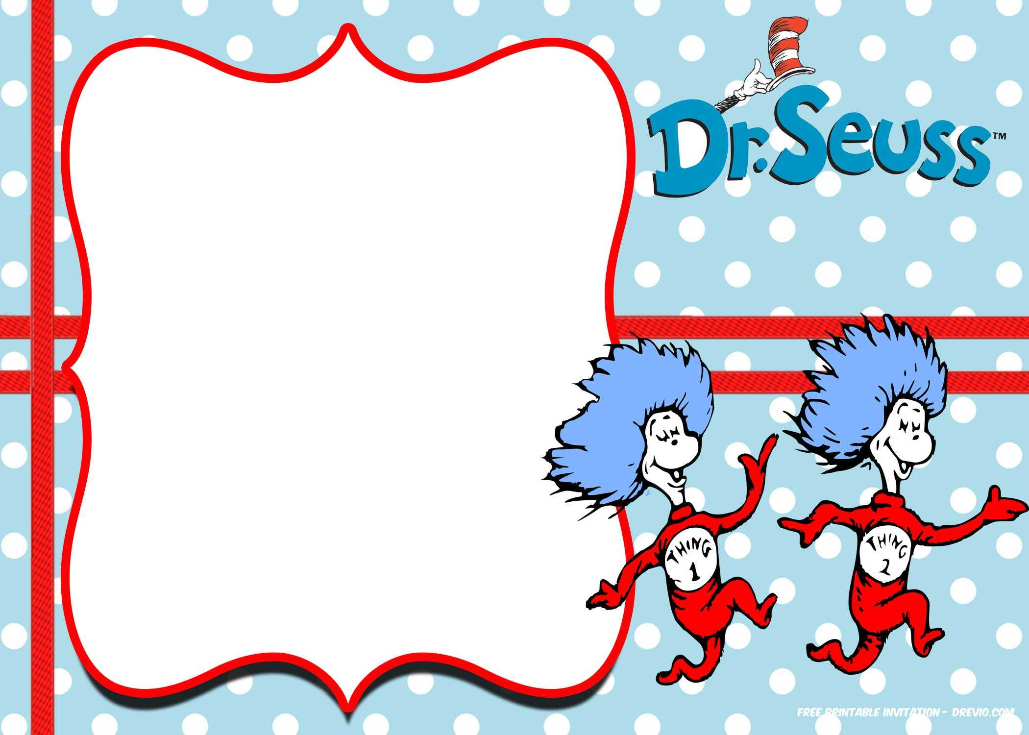 Free Dr.seuss Invitation Templates – Printable – Bagvania For Blank Cat In The Hat Template