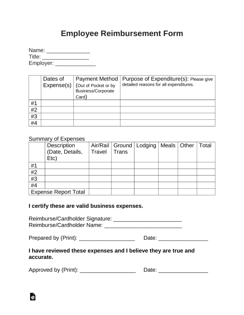 Free Employee Reimbursement Form Pdf Word Eforms in Gas Mileage
