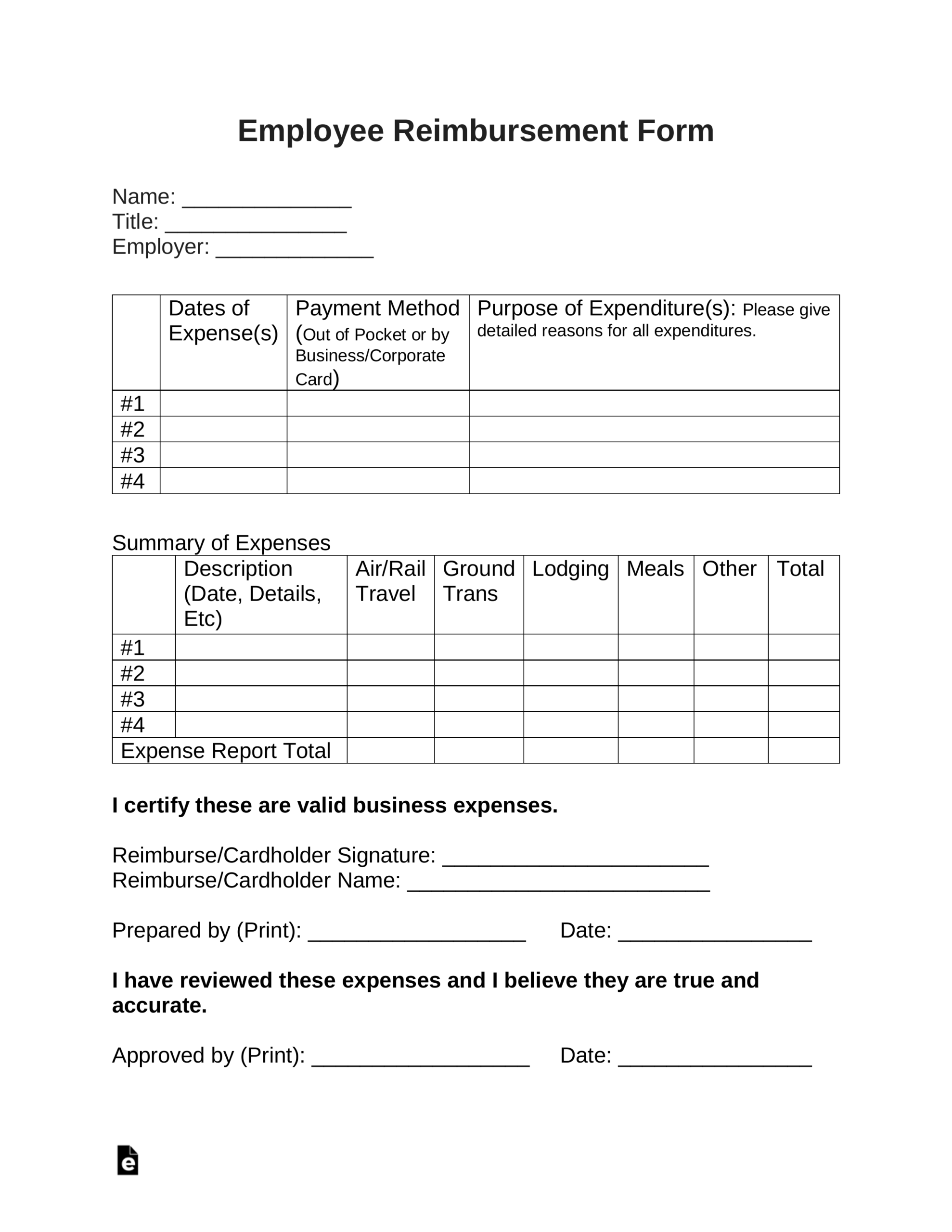 Free Employee Reimbursement Form – Pdf | Word | Eforms In Gas Mileage Expense Report Template