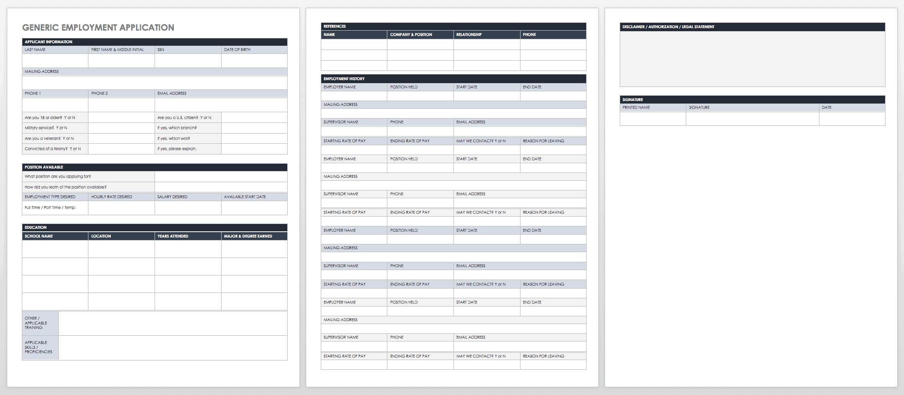 Free Employment Application Templates | Smartsheet Within Employment Application Template Microsoft Word