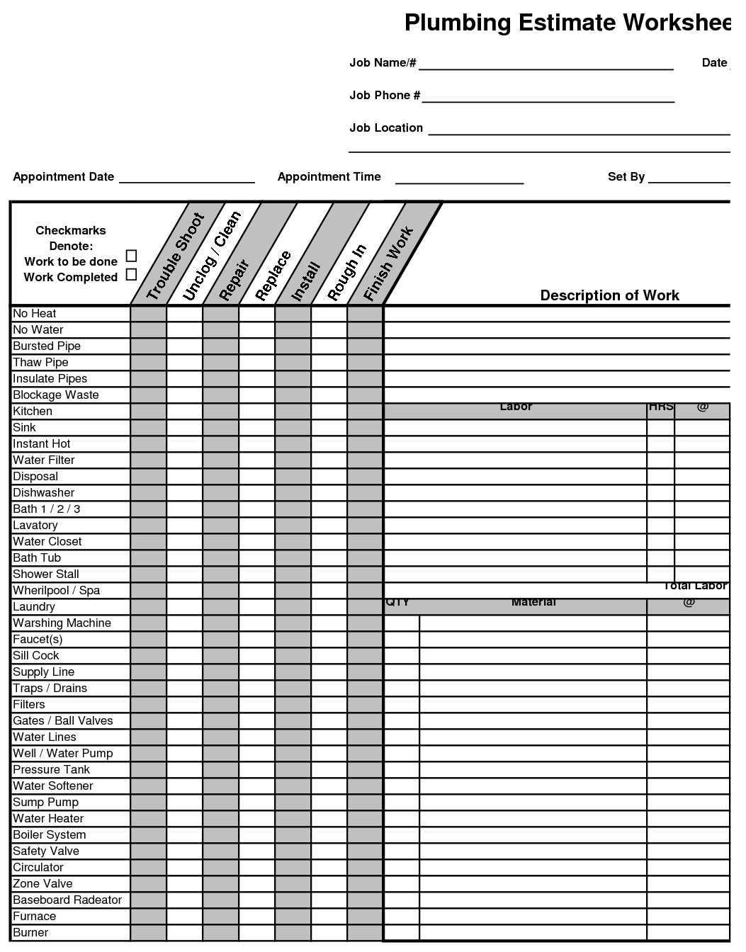 Free Estimating Spreadsheet Excel Estimate Template Plumbing Regarding Work Estimate Template Word