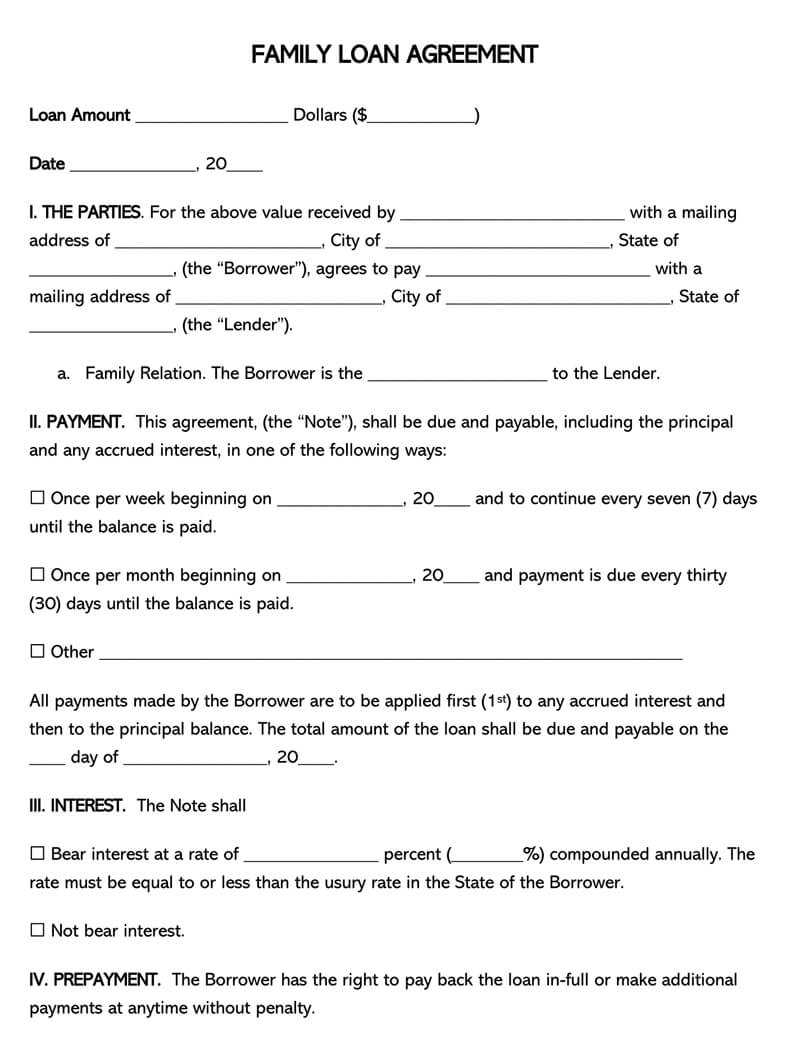 Free Family Loan Agreement Forms And Templates (Word|Pdf) Intended For Blank Loan Agreement Template