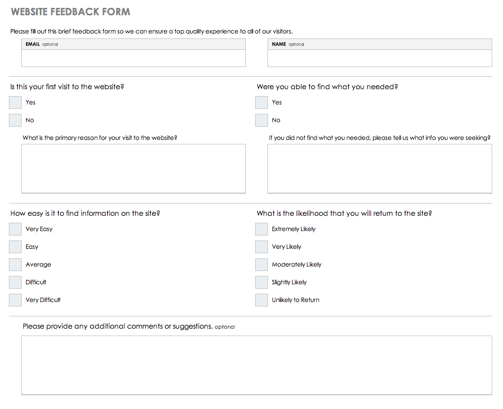 Free Feedback Form Templates | Smartsheet Pertaining To Site Visit Report Template Free Download