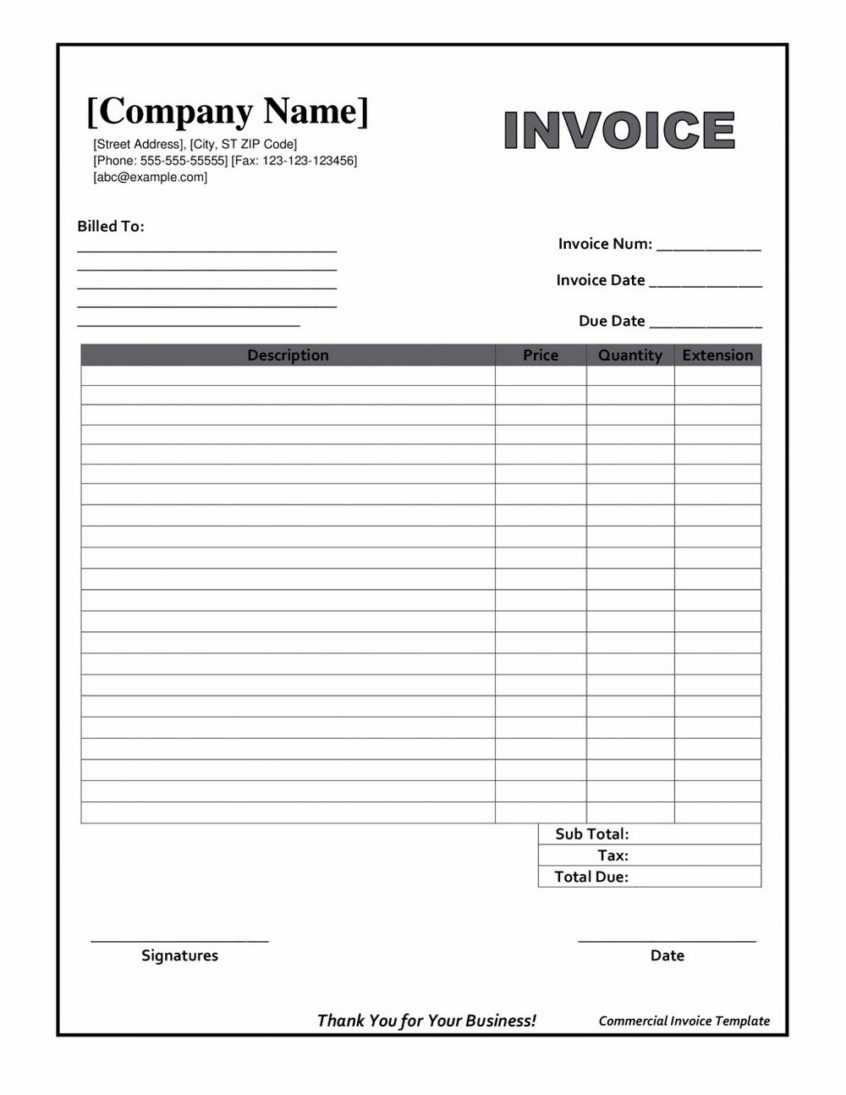 Free Invoice Downloadable Template Doc Printable Blank Regarding Free Printable Invoice Template Microsoft Word