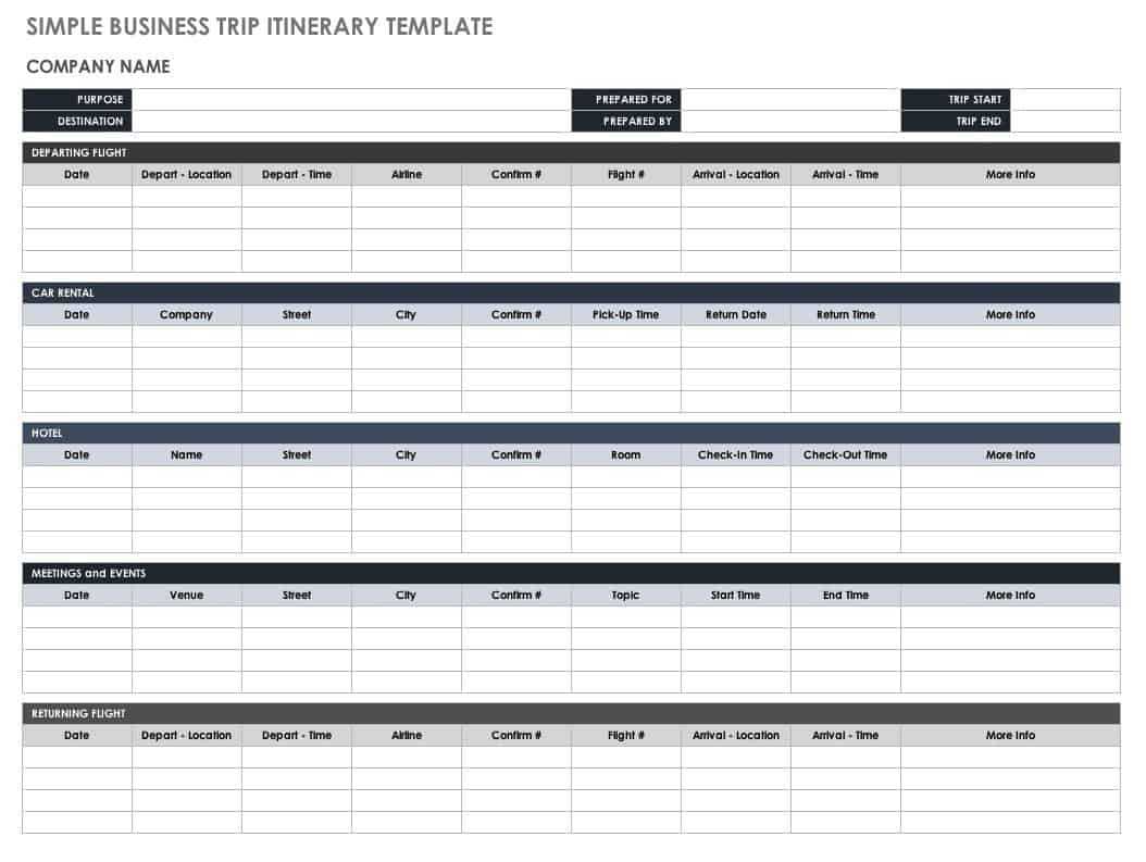 Free Itinerary Templates | Smartsheet Pertaining To Blank Trip Itinerary Template