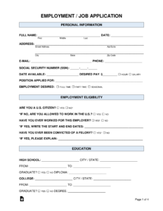 Free Job Application Form - Standard Template - Word | Pdf within Employment Application Template Microsoft Word