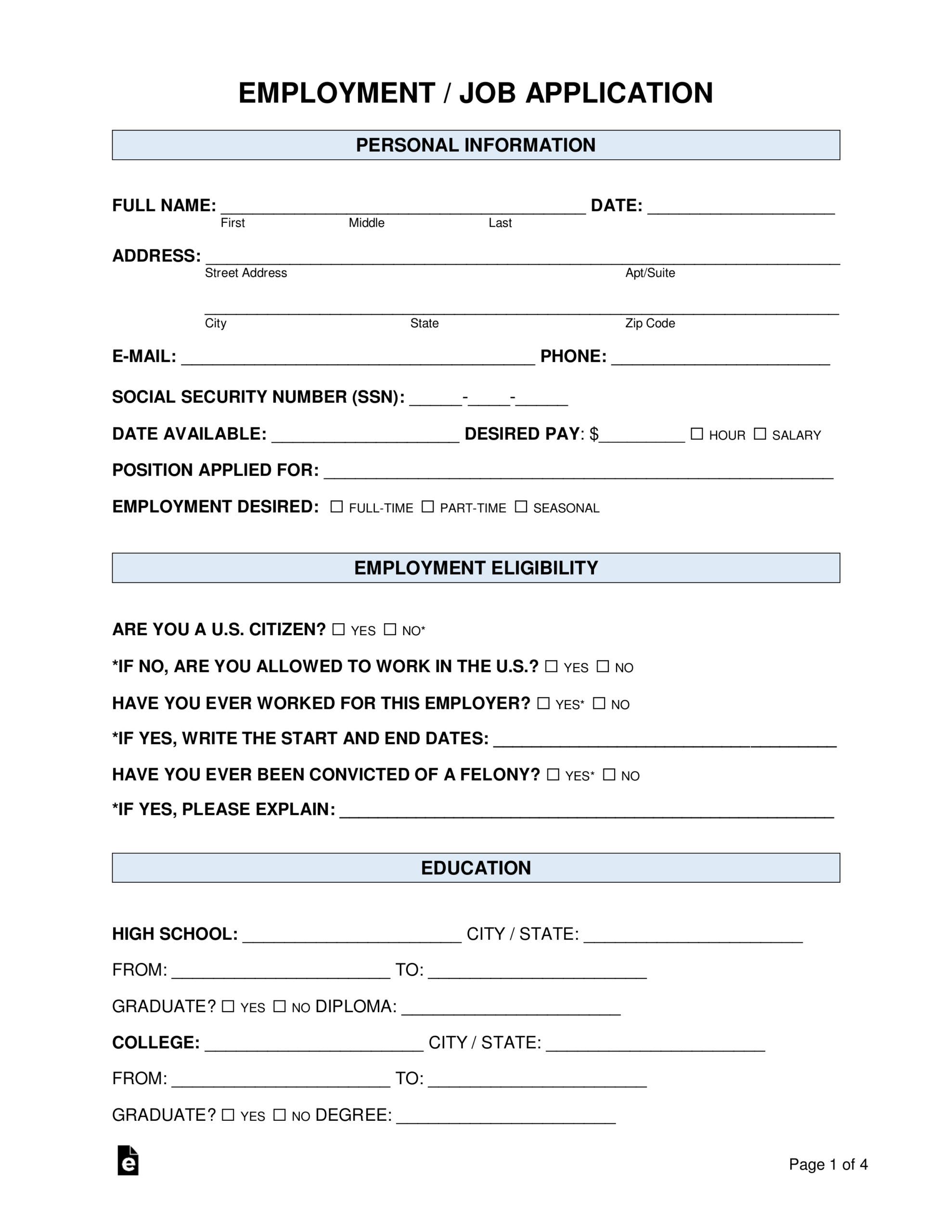 Free Job Application Form – Standard Template – Word | Pdf Within Employment Application Template Microsoft Word