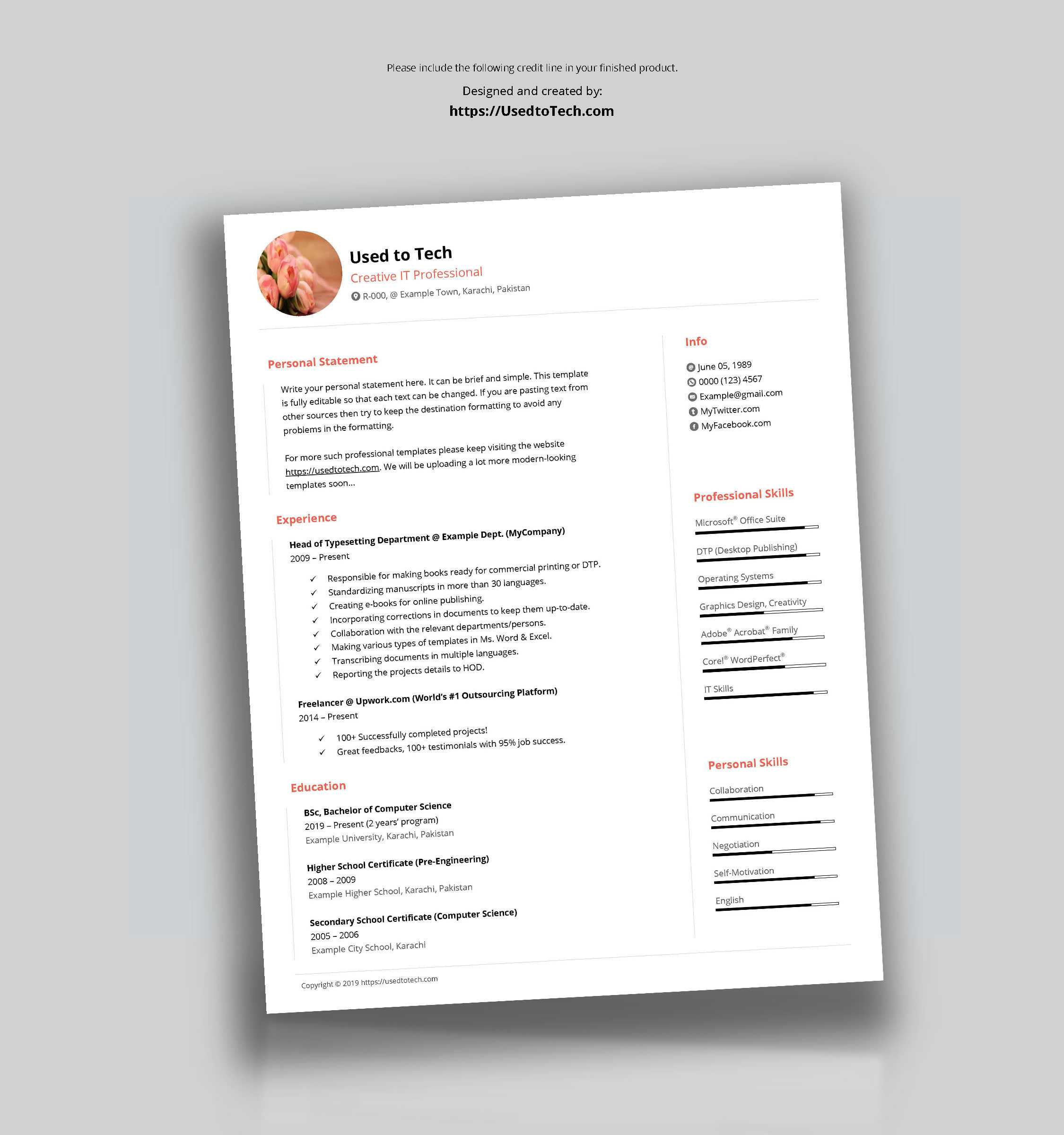Free Minimal Cv Template In Ms Word – Used To Tech Intended For How To Make A Cv Template On Microsoft Word