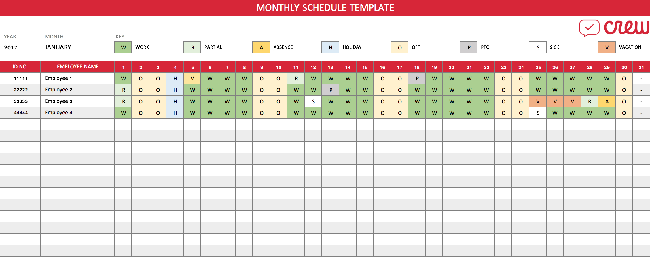 Free Monthly Work Schedule Template – Crew Regarding Blank Monthly Work Schedule Template
