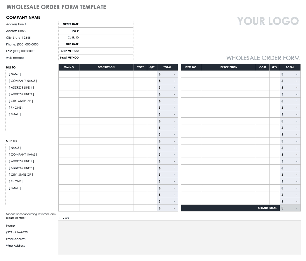 Free Order Form Templates | Smartsheet Throughout Blank Food Web Template