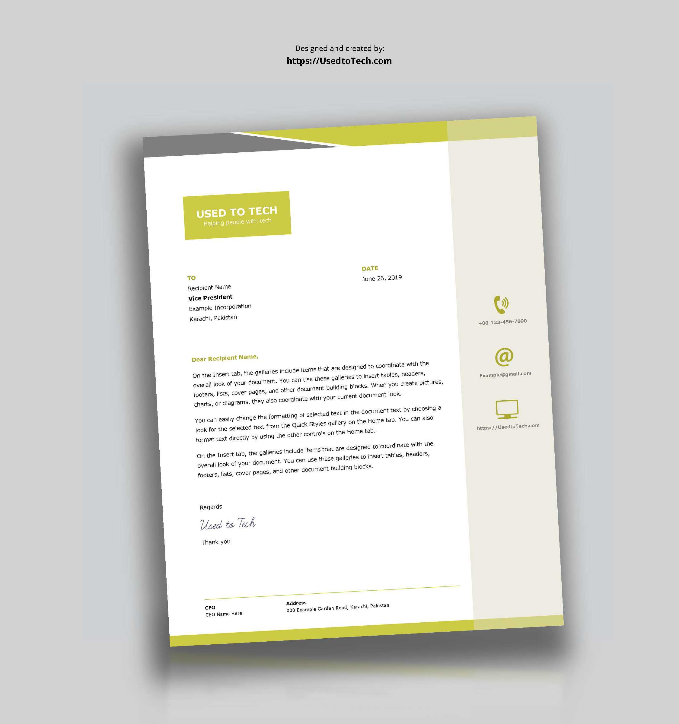 Free Premium Letterhead Design For Word – Used To Tech Intended For How To Create A Letterhead Template In Word