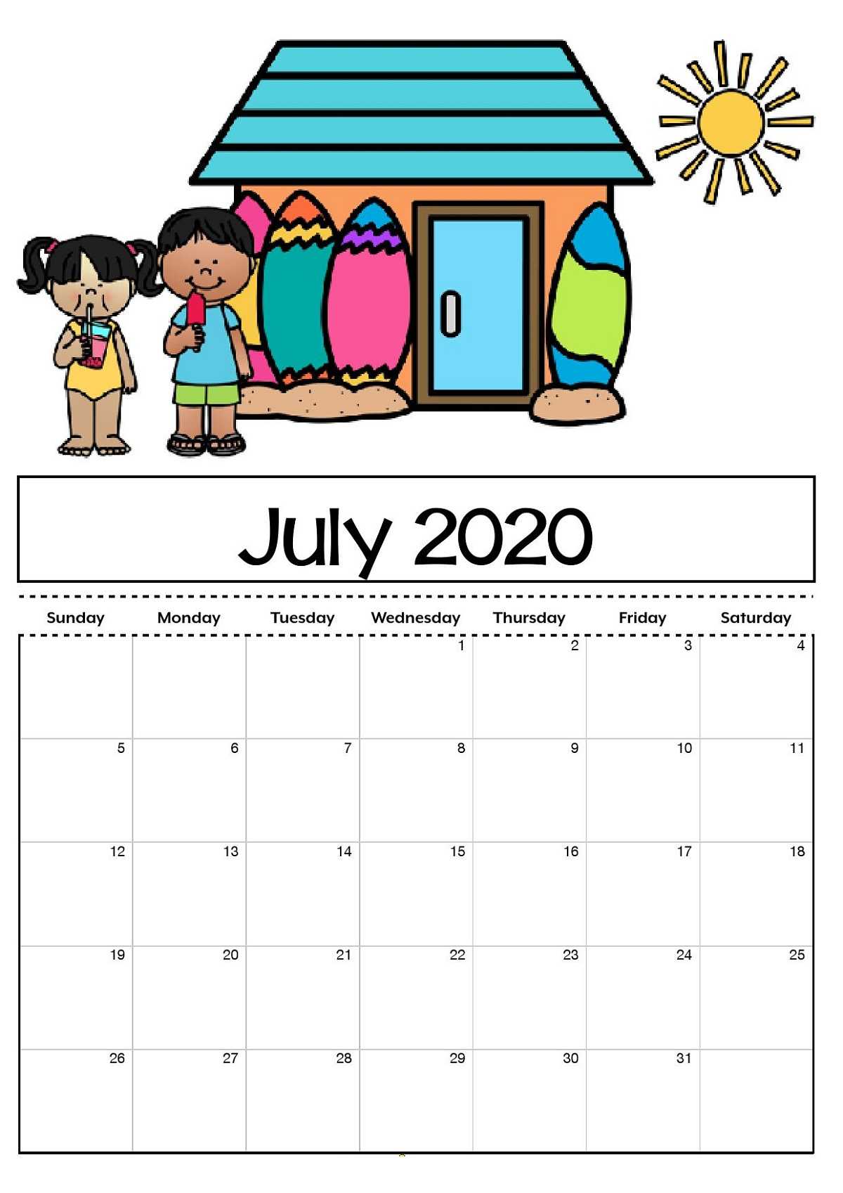 Free Printable Calendar Templates 2020 For Kids In Home In Blank Calendar Template For Kids