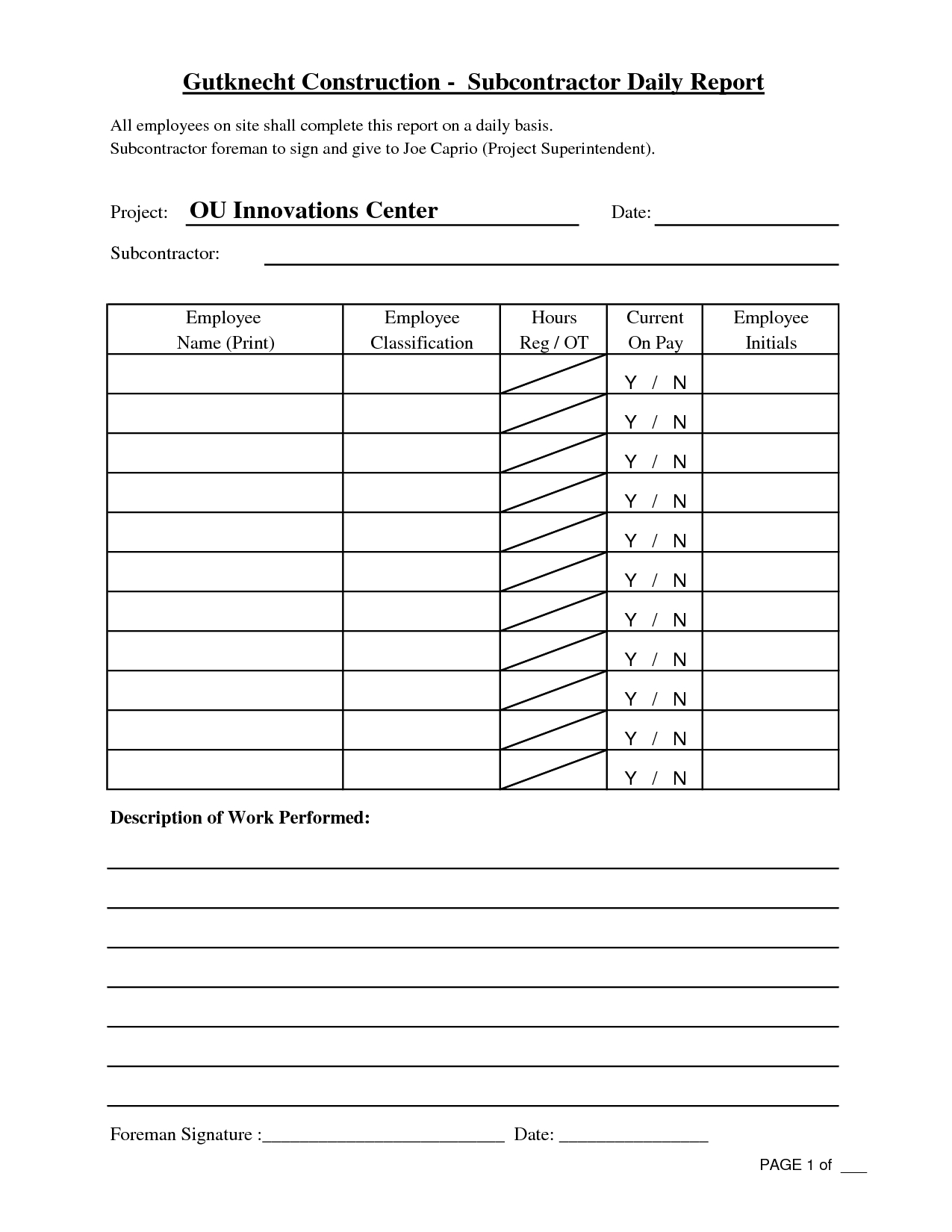 Free Printable Construction Daily Work Report Template With Employee Daily Report Template