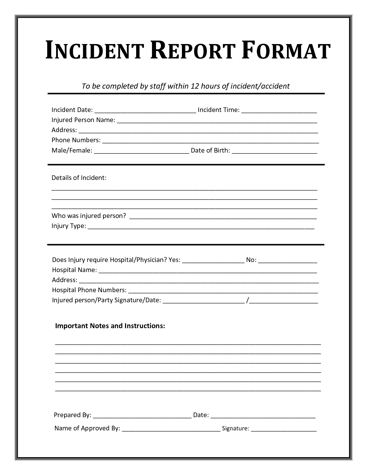Free Printable Incident Report Format And Template For Throughout Employee Incident Report Templates