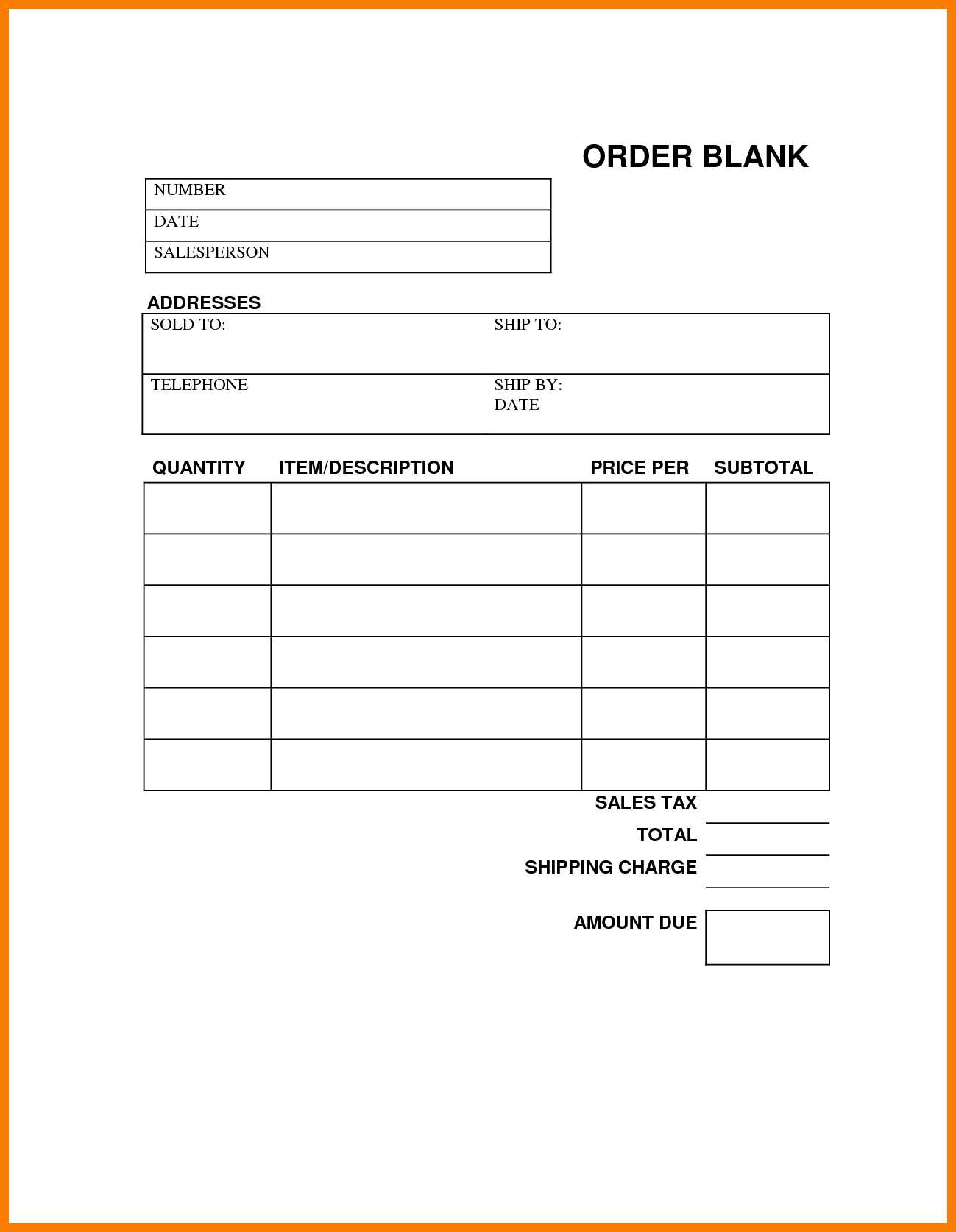 Free Printable Order Form Template | Template Business Psd With Regard To Blank Fundraiser Order Form Template