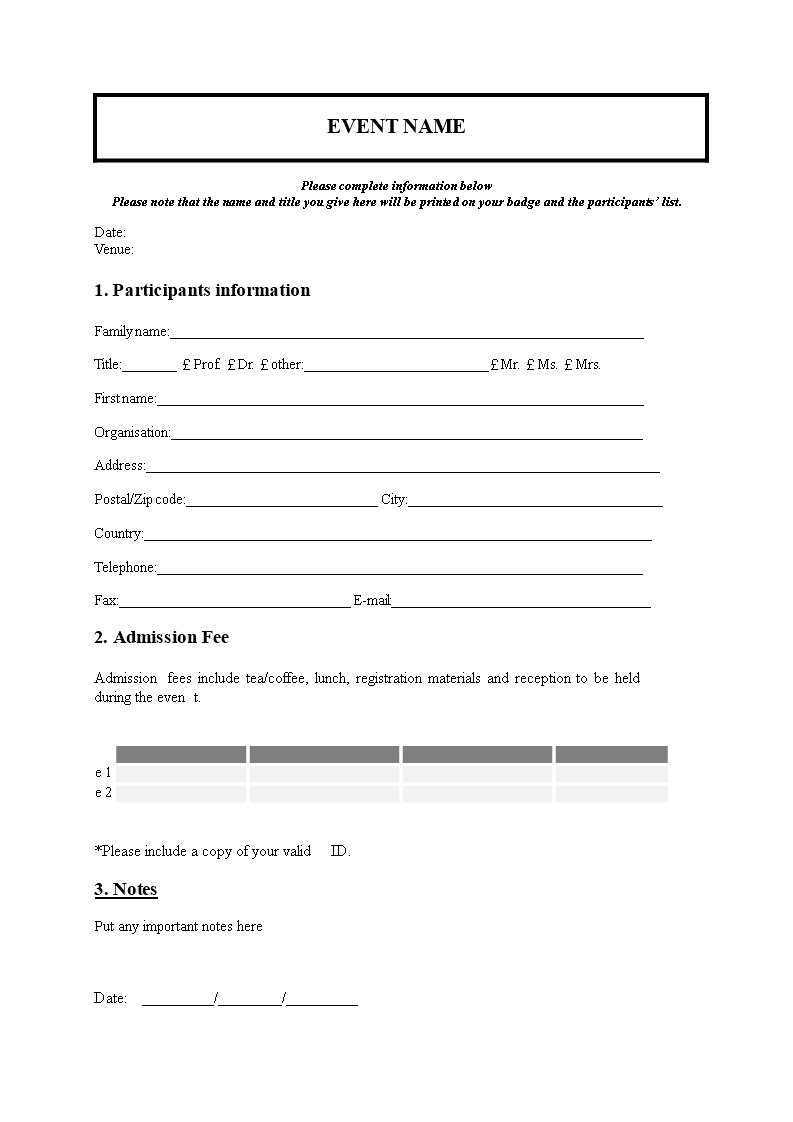 Free Registration Form Template – Falep.midnightpig.co Regarding Event Survey Template Word