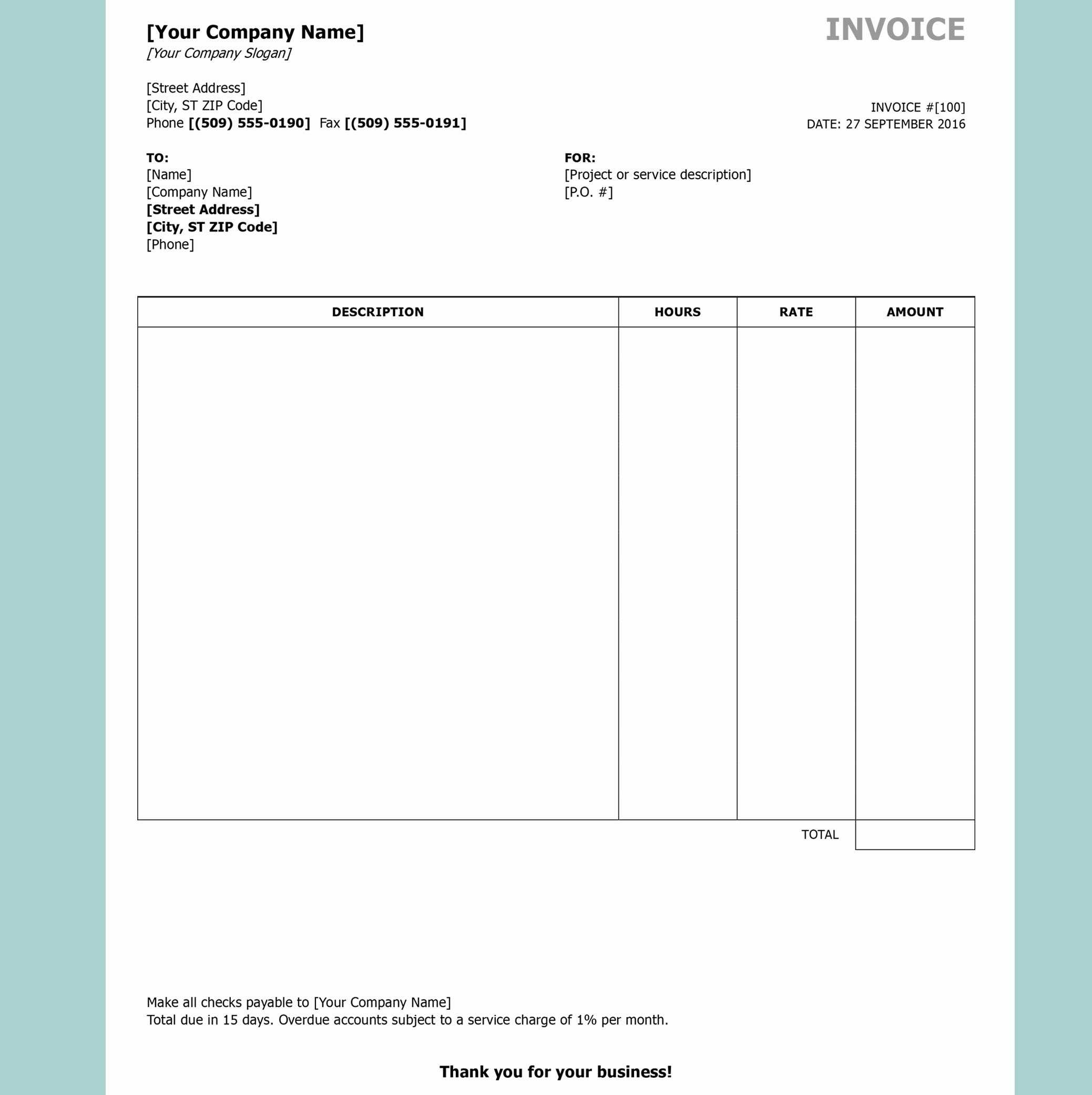 Free Simple Invoice Template For Word - Calep.midnightpig.co In Free Downloadable Invoice Template For Word