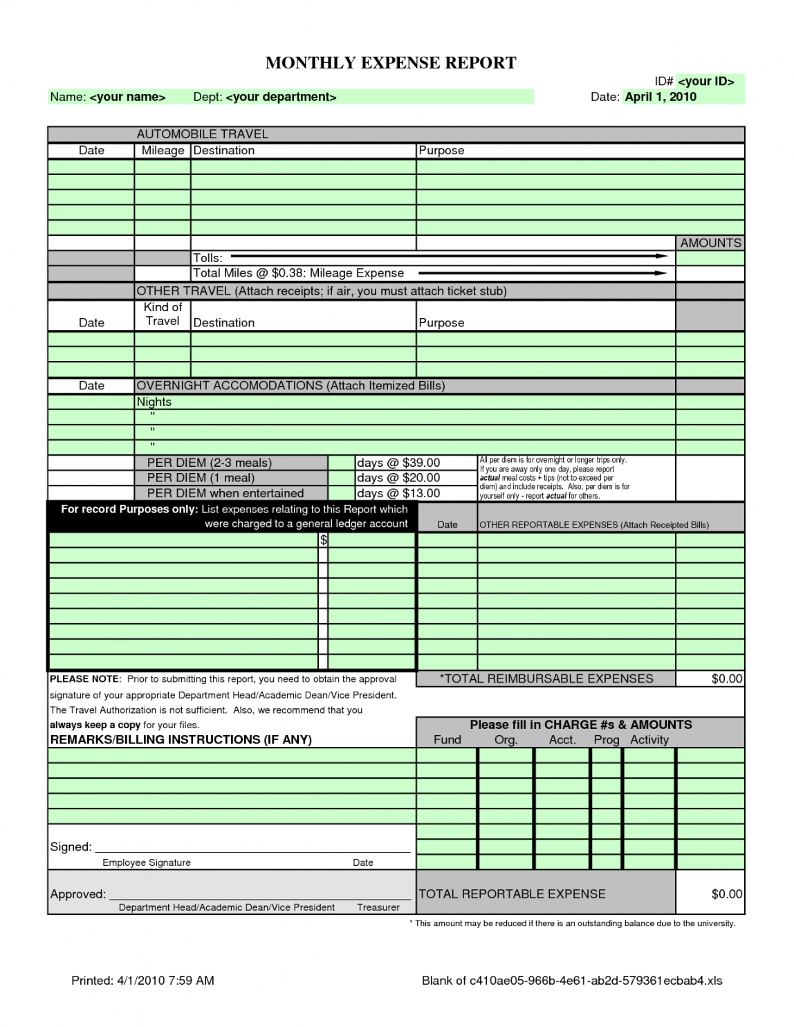 Free Small Business Monthly Expense Report And Template With Regard To Per Diem Expense Report Template