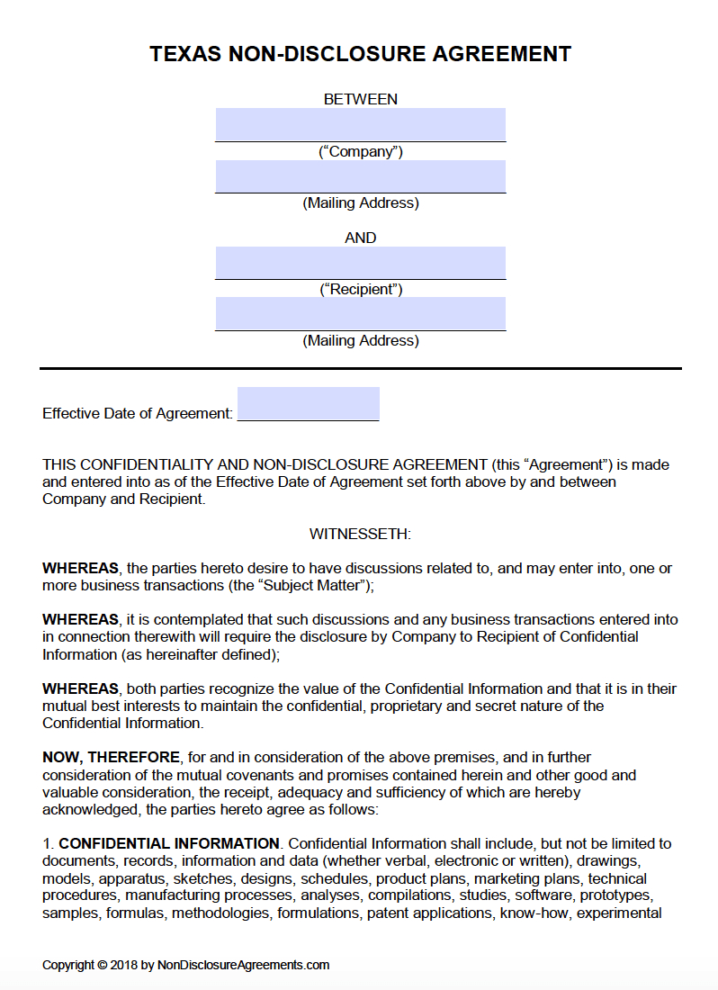 Free Texas Non Disclosure Agreement (Nda) Template | Pdf | Word In Nda Template Word Document