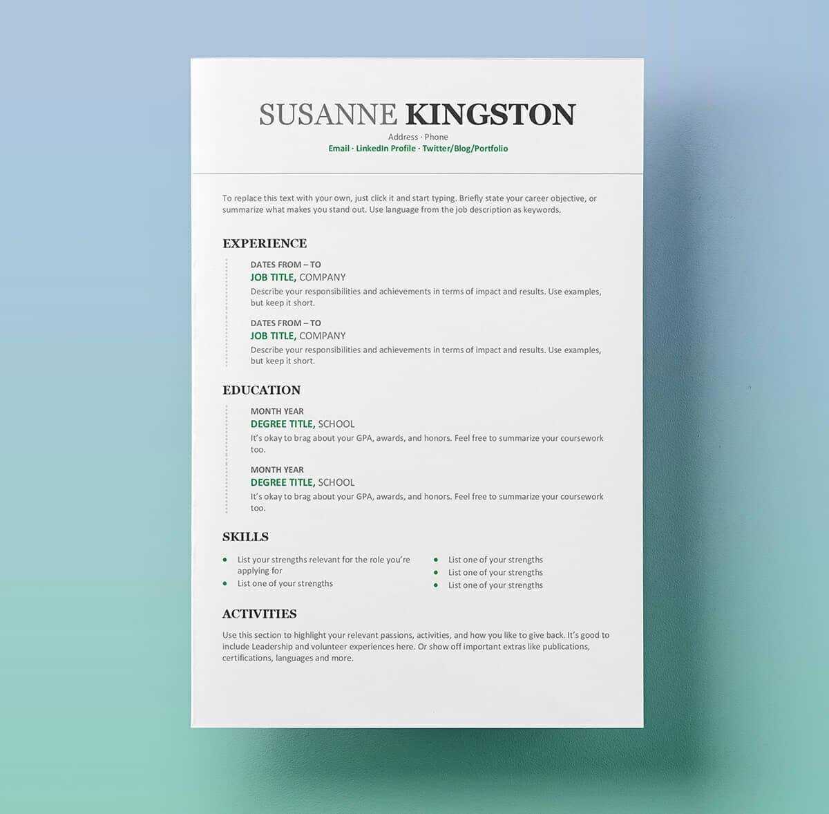 Free Word Resume Templates Microsoft Word – Calep.midnightpig.co For Microsoft Word Resume Template Free